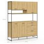 Voir la diapositive 5 : ID MARKET Buffet casserolier de cuisine 140 cm DETROIT 5 portes + 3 tiroirs design industriel
