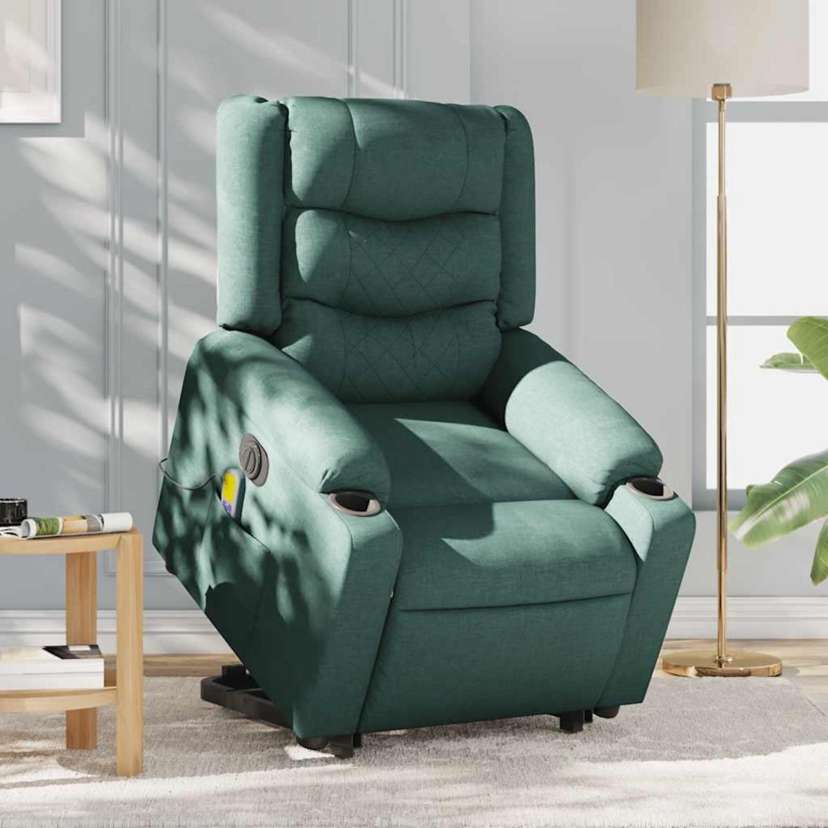VIDAXL Fauteuil inclinable de massage electrique Vert fonce Tissu