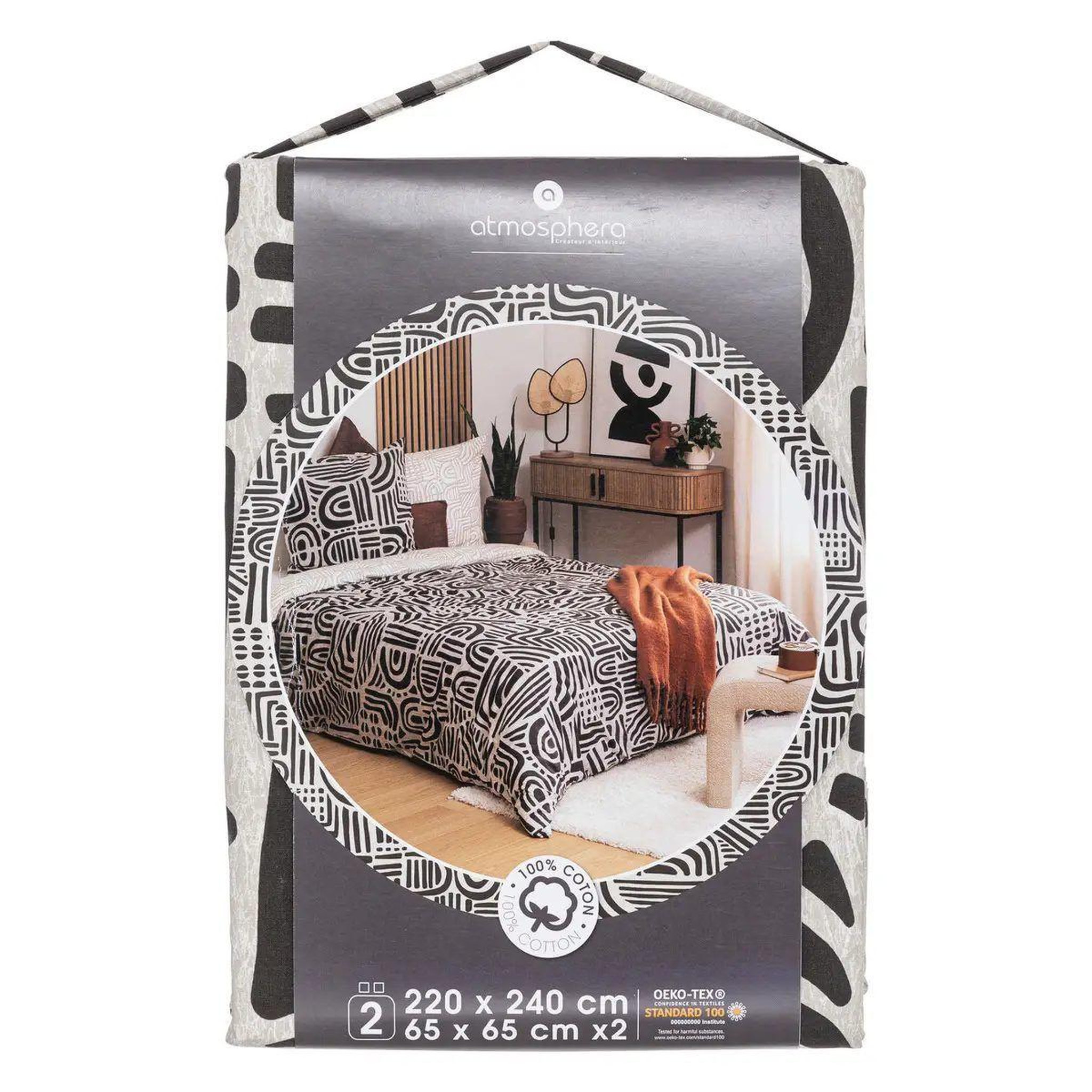 Voir la diapositive 4 : ATMOSPHERA Parure de lit 3 pièces  tipu  240x220cm noir
