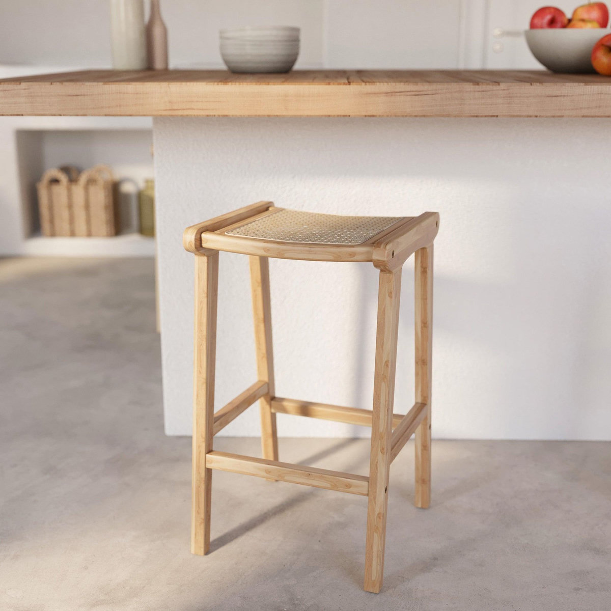 Rendez vous déco Tabouret pour îlot central 65 cm en teck et cannage-Omaha