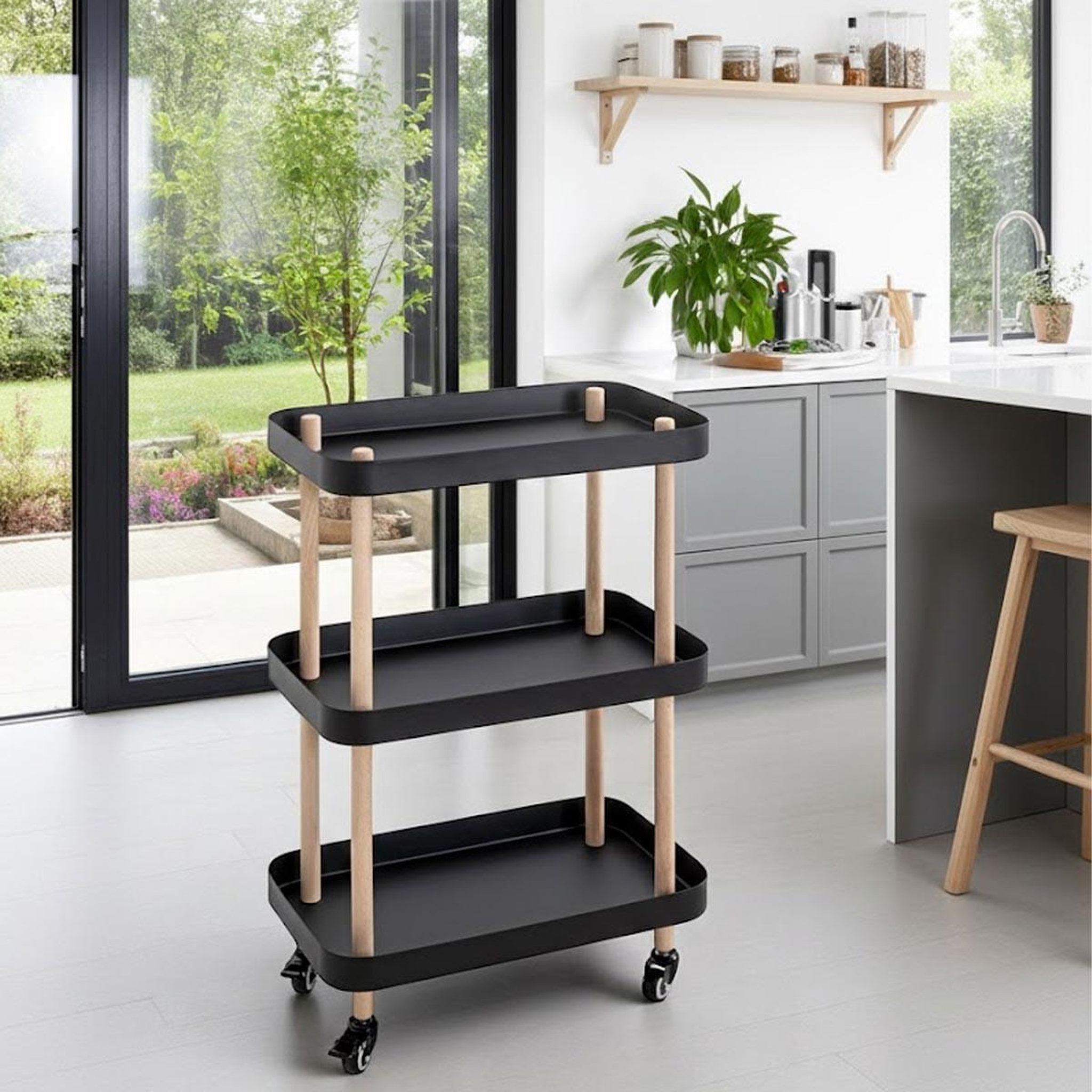Voir la diapositive 4 : Paris Prix Desserte de cuisine 3 niveaux  yumi  76cm noir