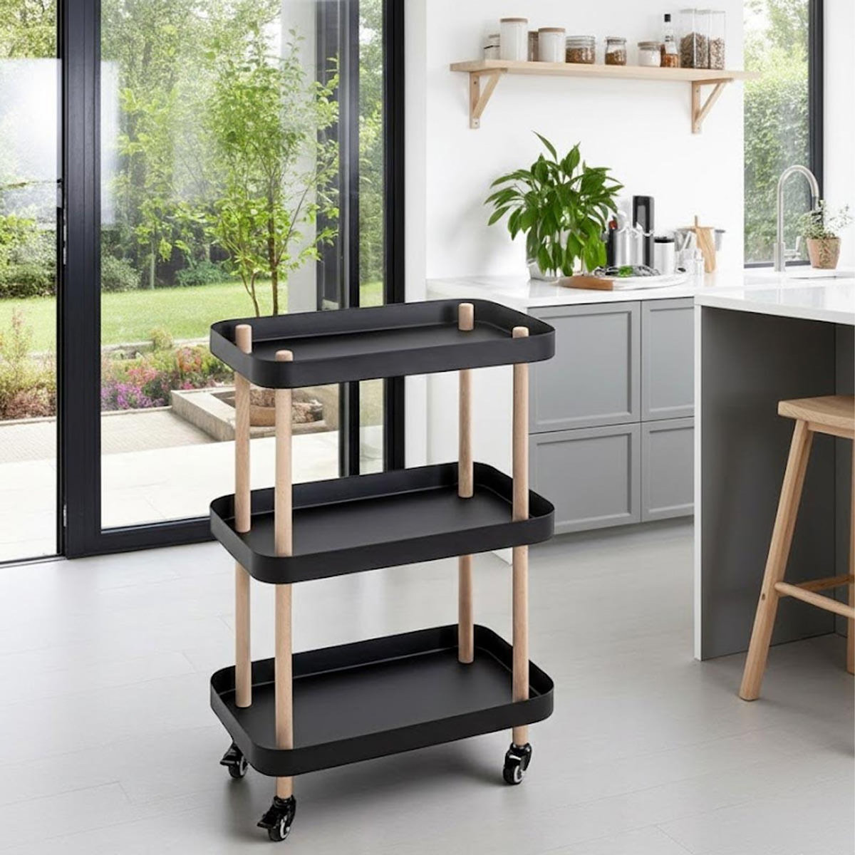 Paris Prix Desserte de Cuisine 3 Niveaux  Yumi  76cm Noir