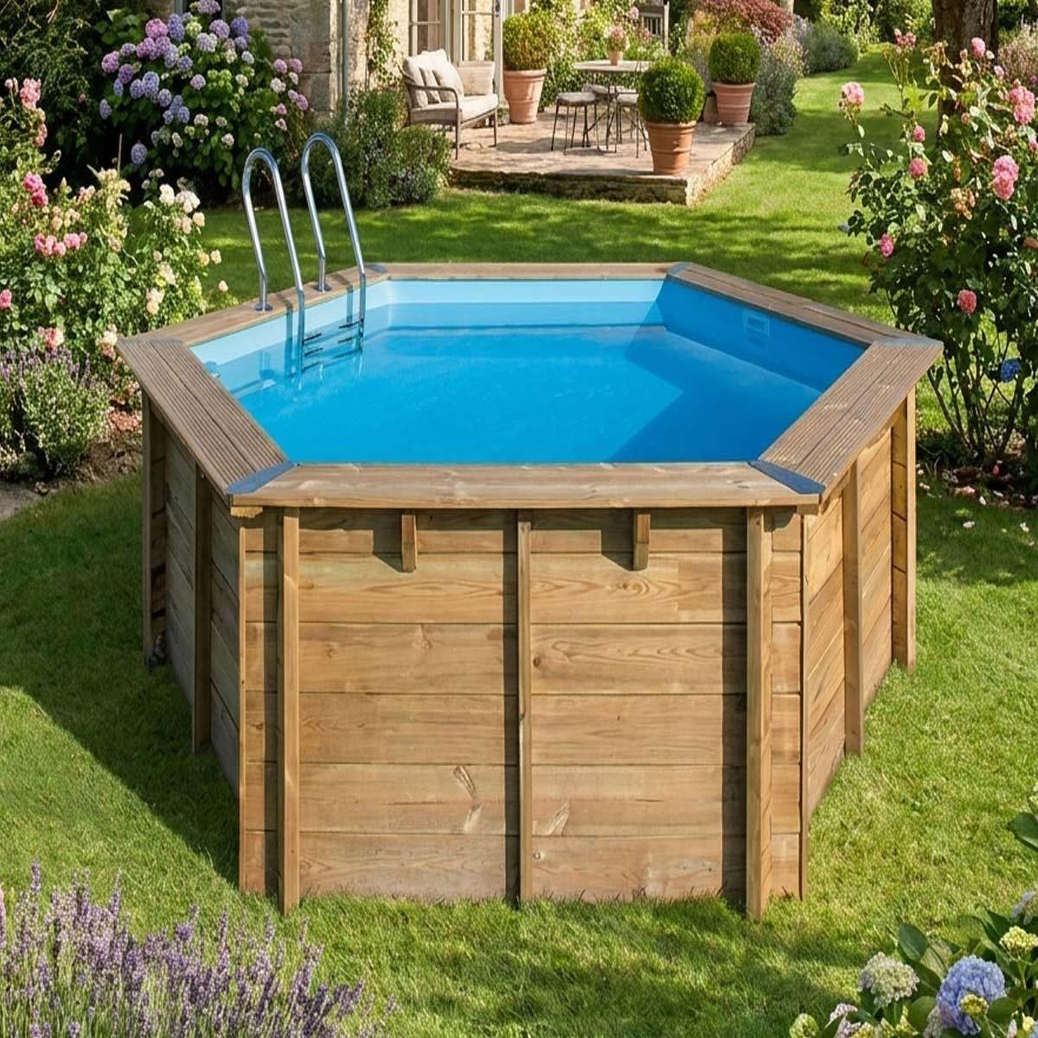 Voir la diapositive 2 : GRE Piscine bois Vanille 2 Ø 4,00 x 1,19 m - Gré