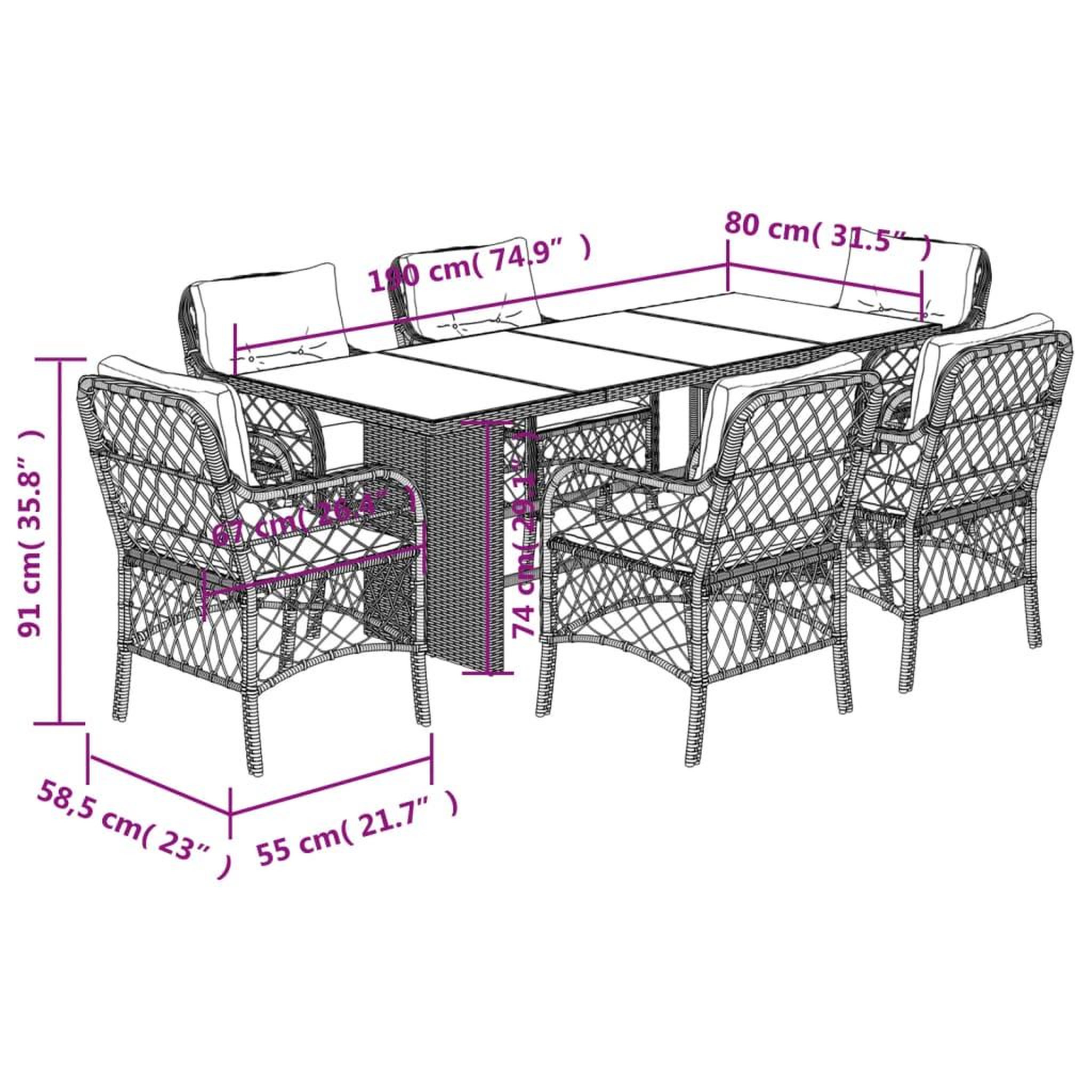 Voir la diapositive 6 : VIDAXL Ensemble a manger de jardin et coussins 7 pcs beige poly rotin