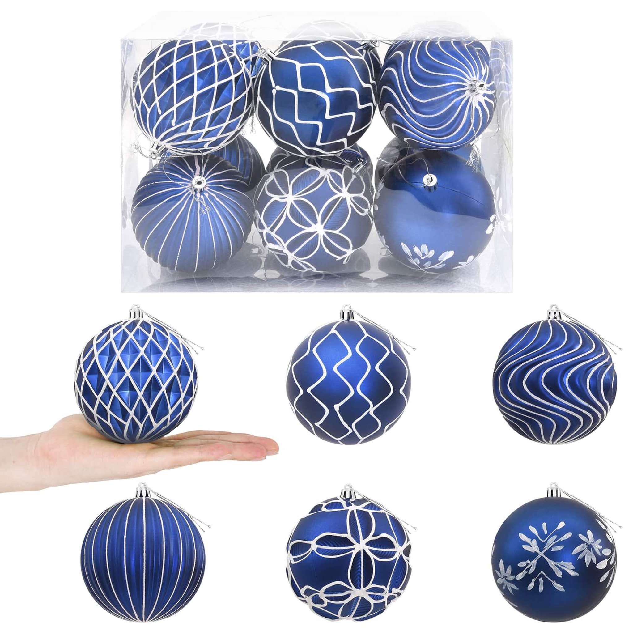 VIDAXL Ensemble de boules de Noël XL 12 pc Bleu et Blanc Diam. 10 cm