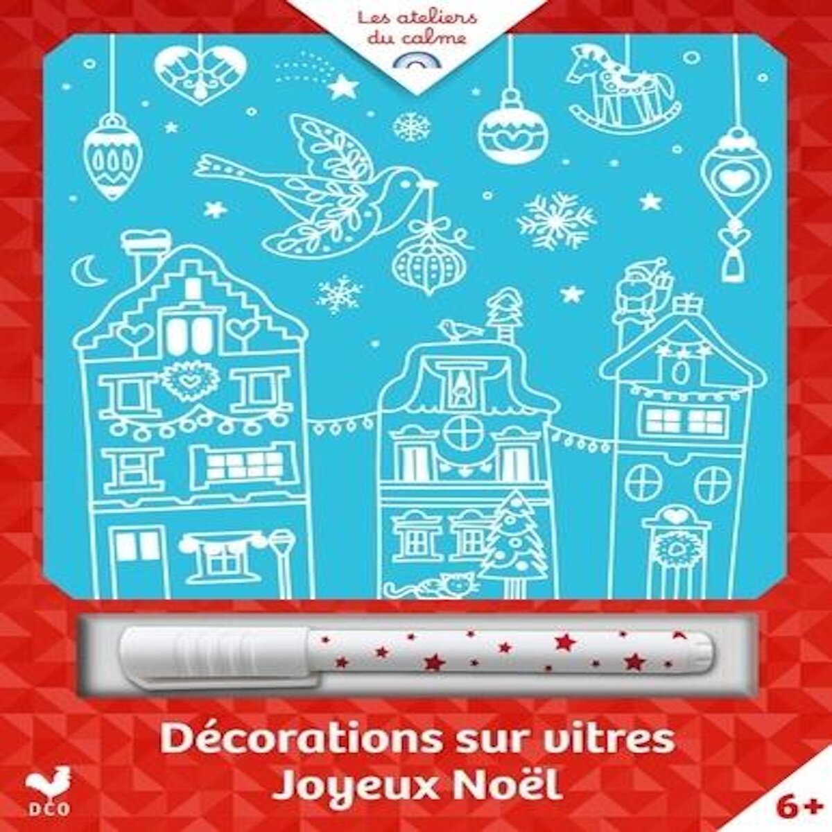 DECORATIONS SUR VITRES JOYEUX NOEL. AVEC 1 POSTER GEANT, 1 AFFICHE, 6 PETITS POSTERS, 1 POCHOIR ET 1 FEUTRE CRAIE, Sileo Cinzia