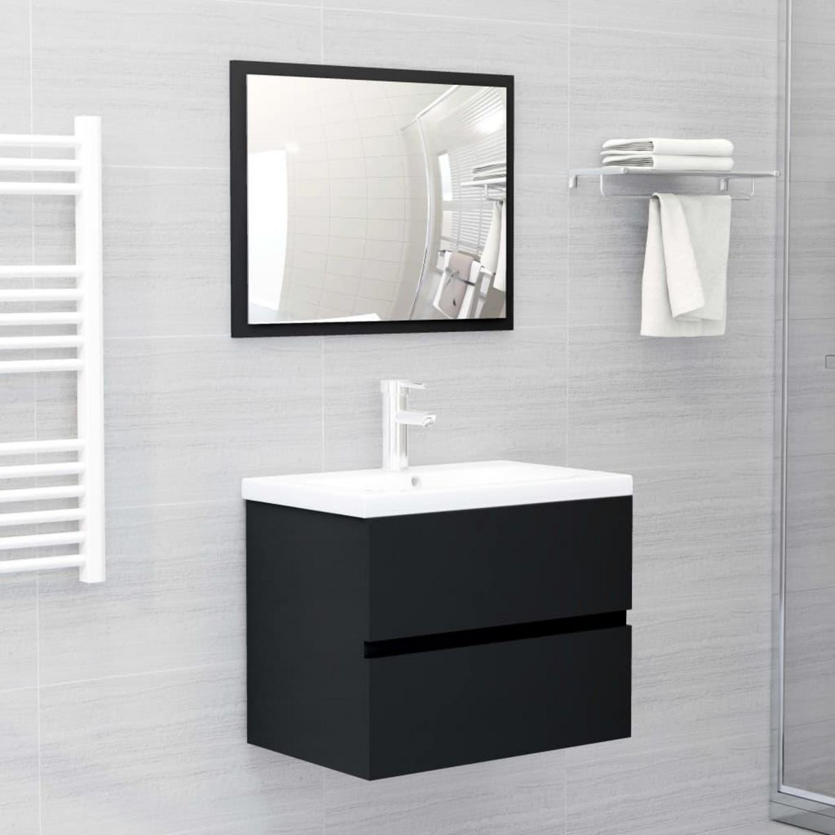 VIDAXL Meubles de salle de bain noir bois d'ingenierie