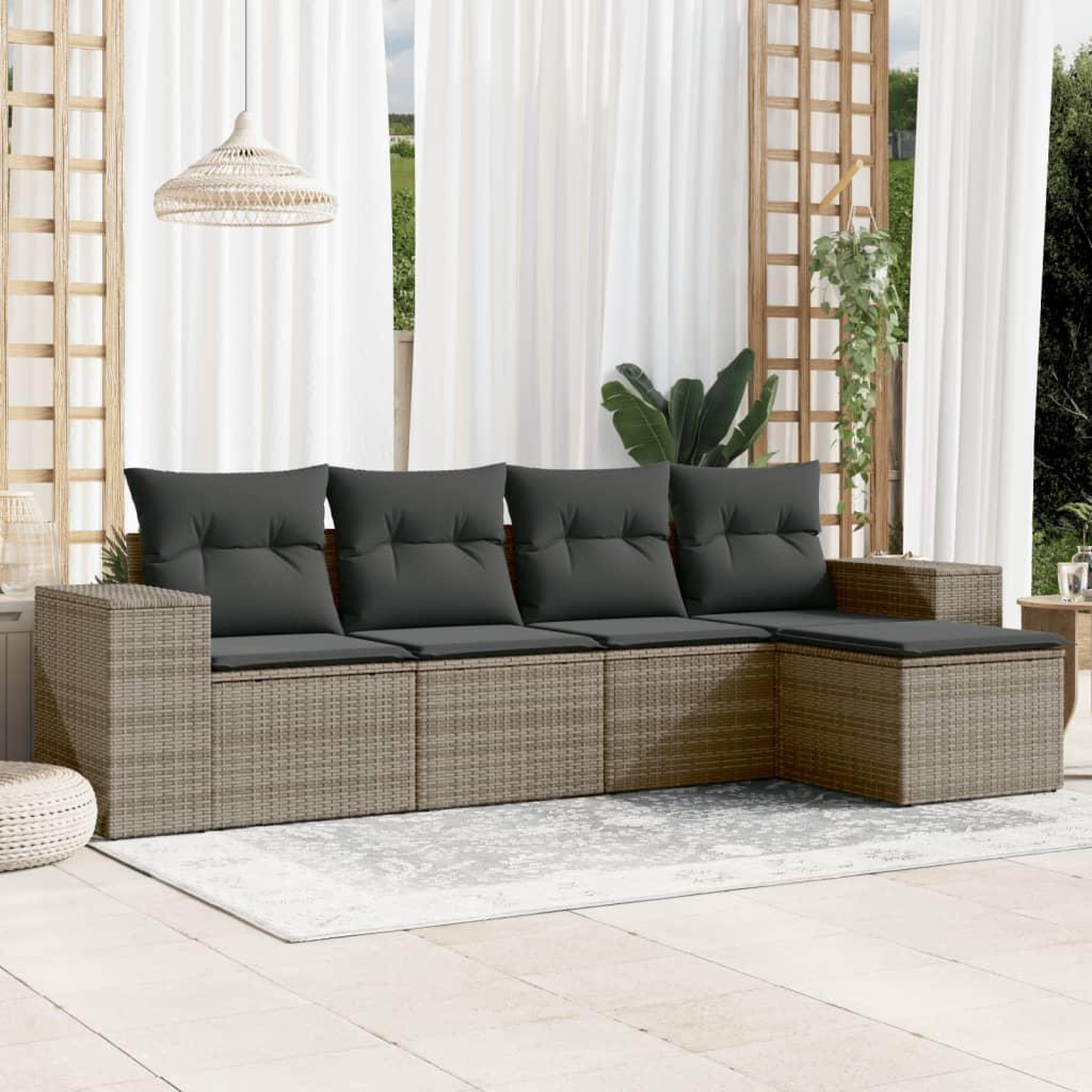 VIDAXL Salon de jardin 5 pcs avec coussins gris resine tressee