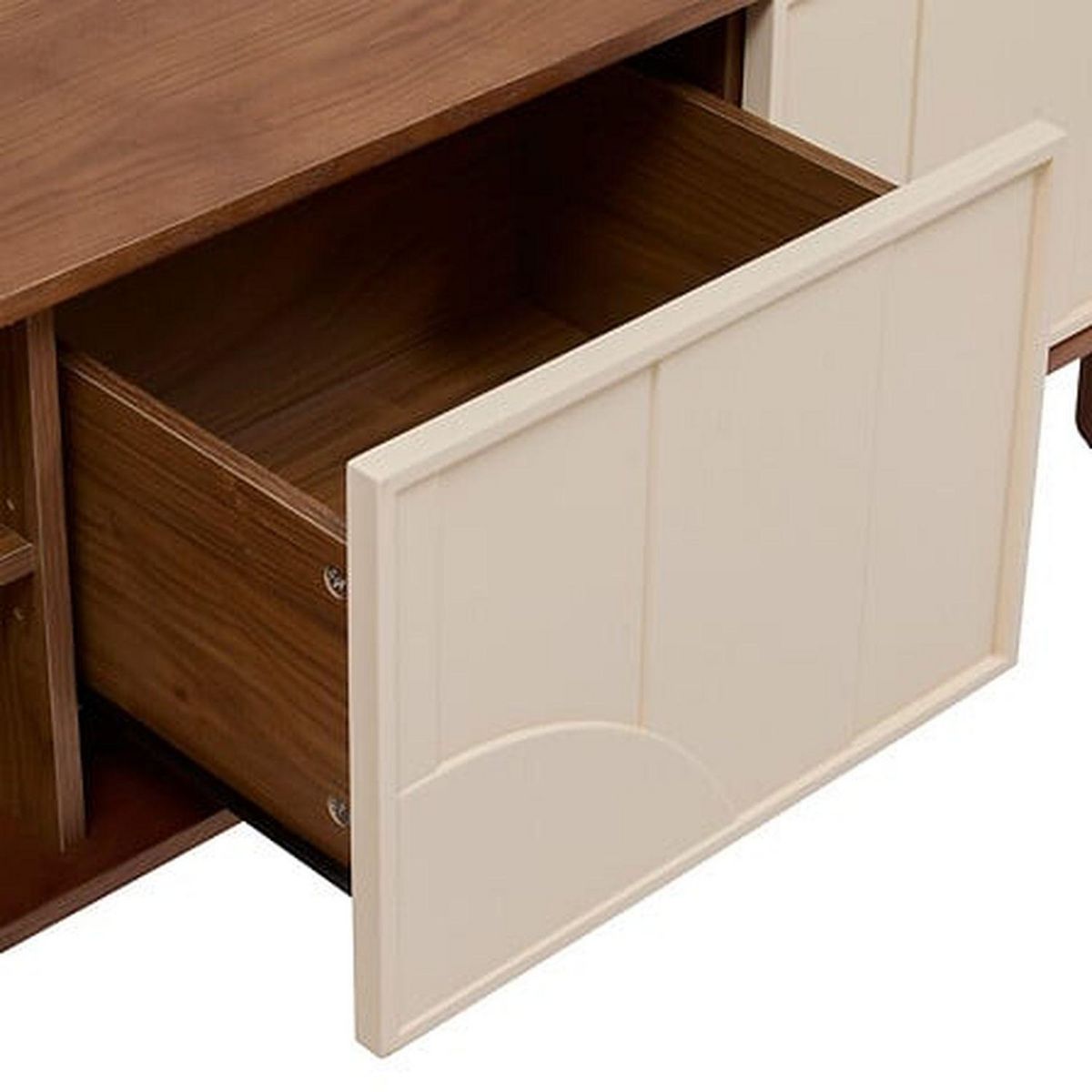 ATMOSPHERA Meuble TV 2 portes et 1 tiroir design en relief JILANI - Marron et beige