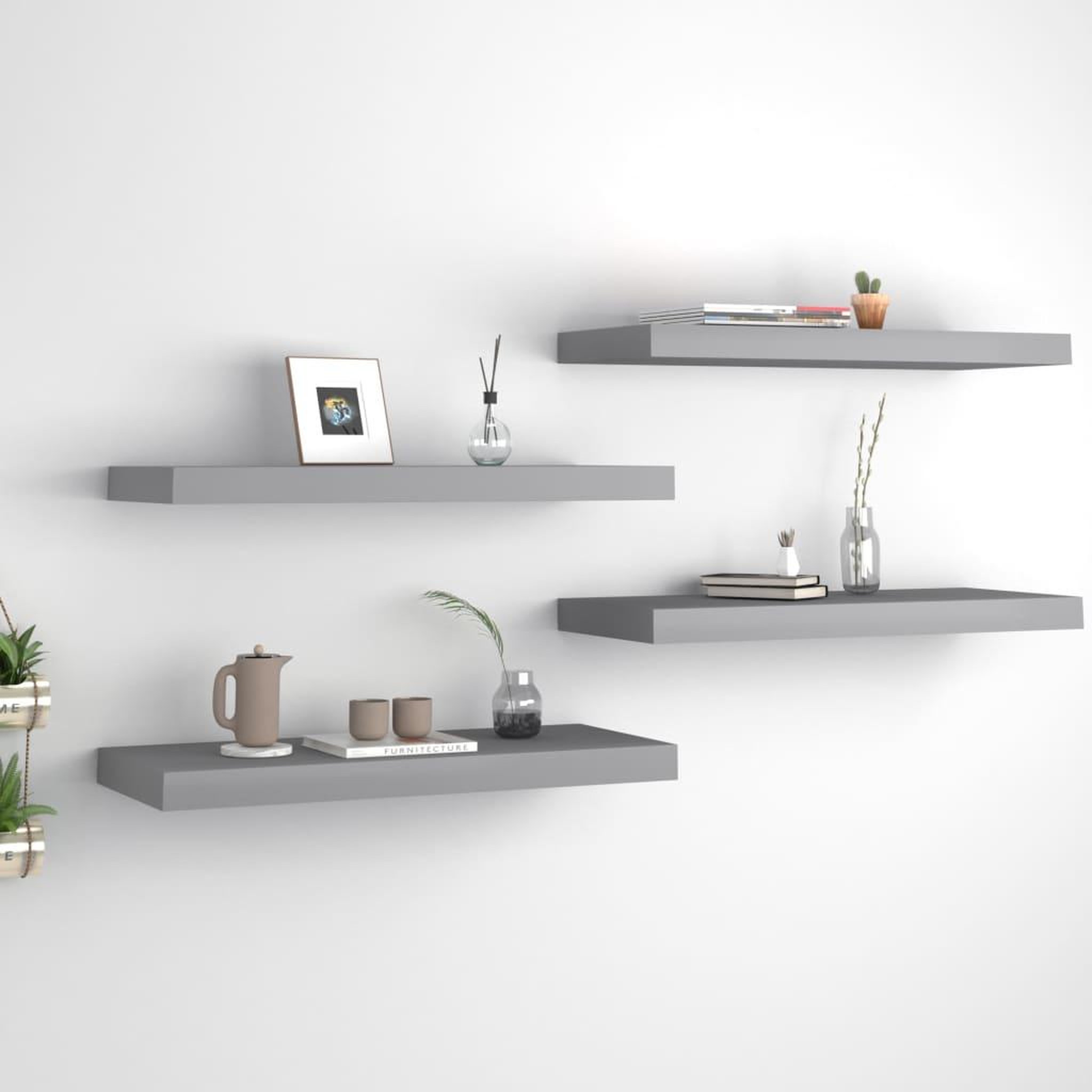 Voir la diapositive 1 : VIDAXL Etageres murales flottantes 4 pcs Gris 60x23,5x3,8 cm MDF