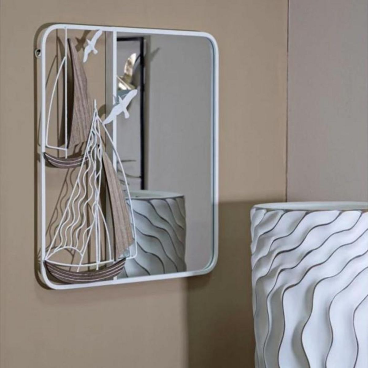 Paris Prix Miroir Mural Design  Adriatic  60cm Blanc & Naturel