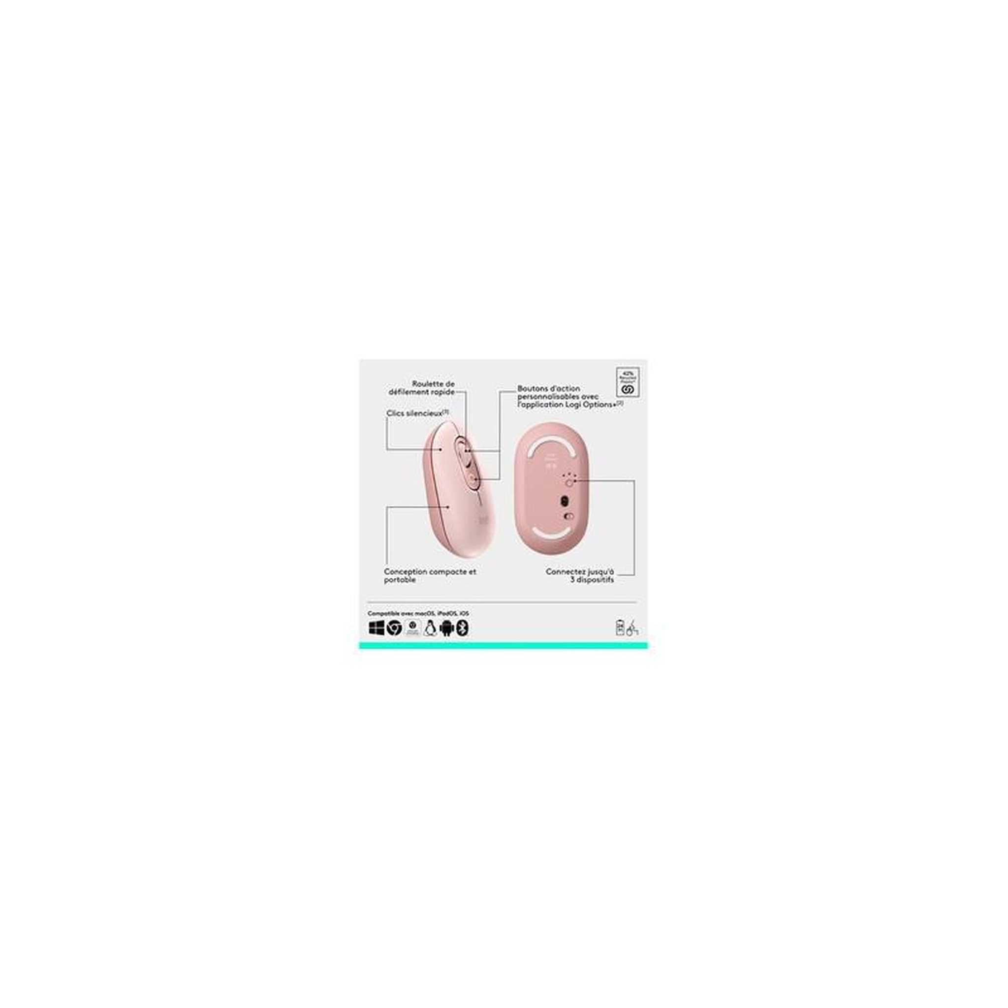Voir la diapositive 6 : Logitech Souris sans fil POP Mouse Rose