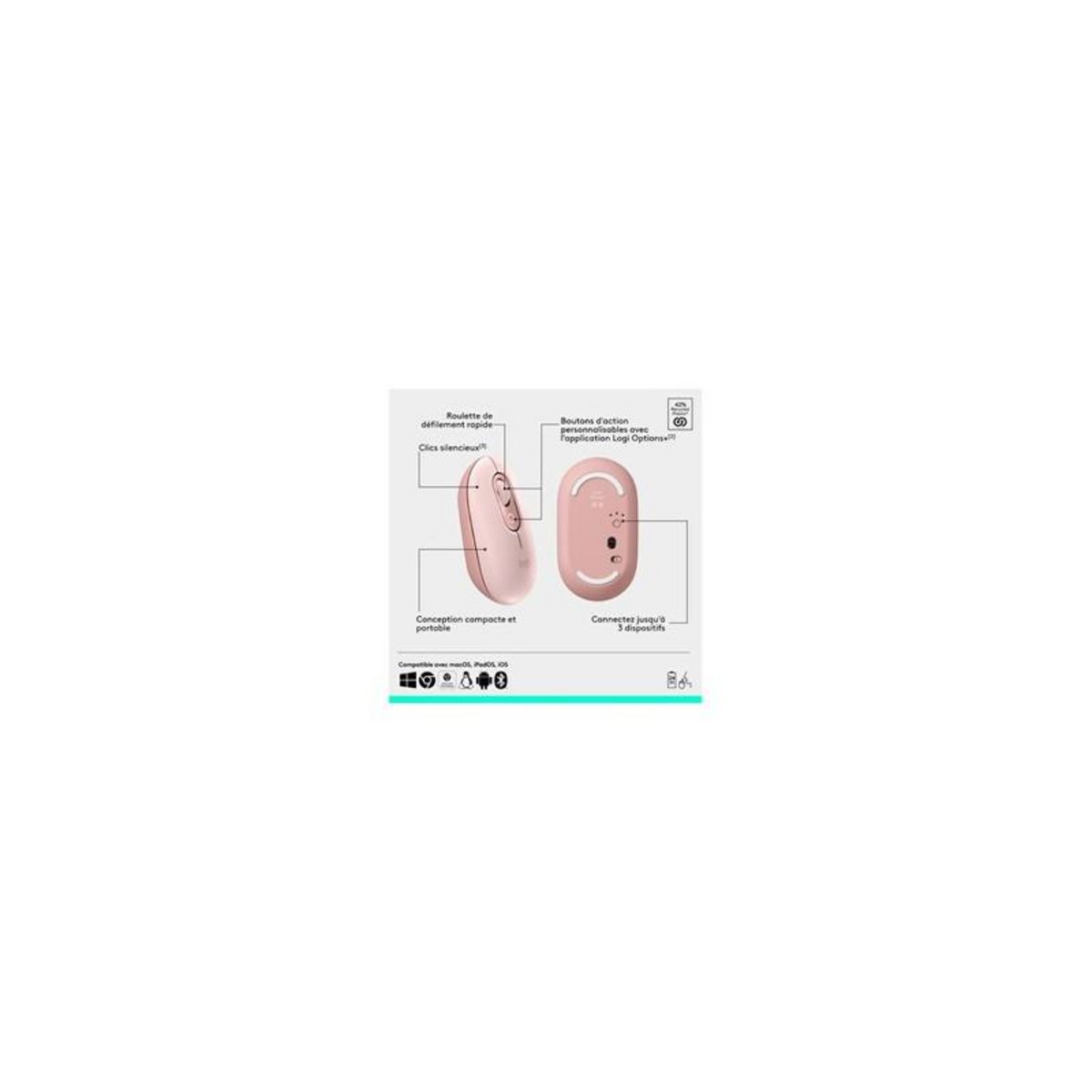Logitech Souris sans fil POP Mouse Rose