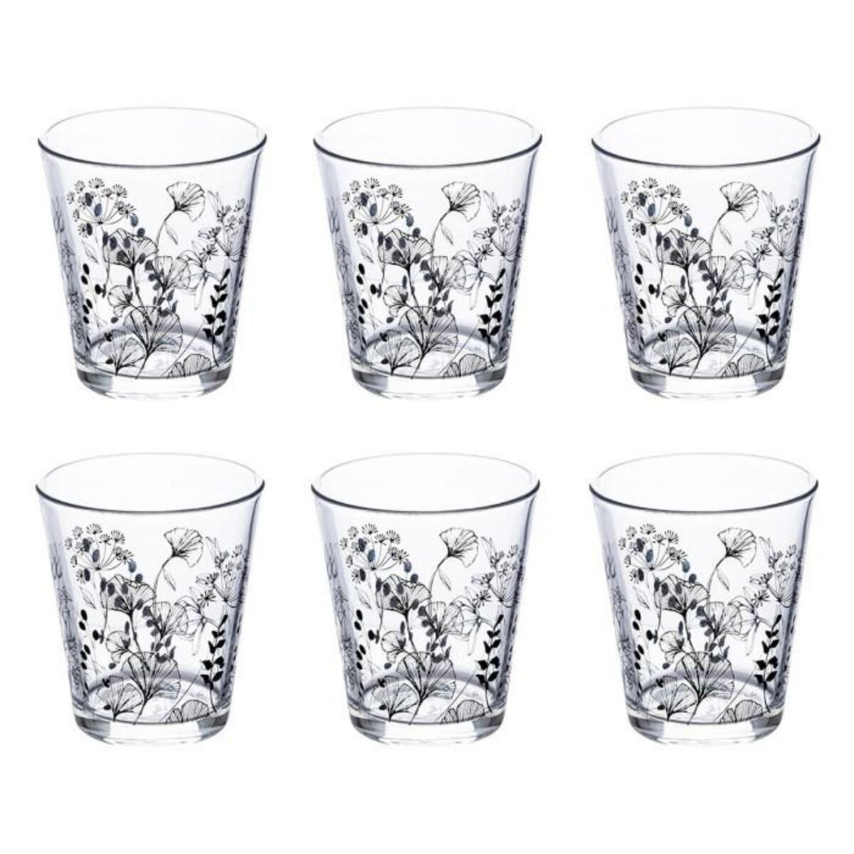 SECRET DE GOURMET Lot de 6 Gobelets en Verre  White Floral  33cl Transparent