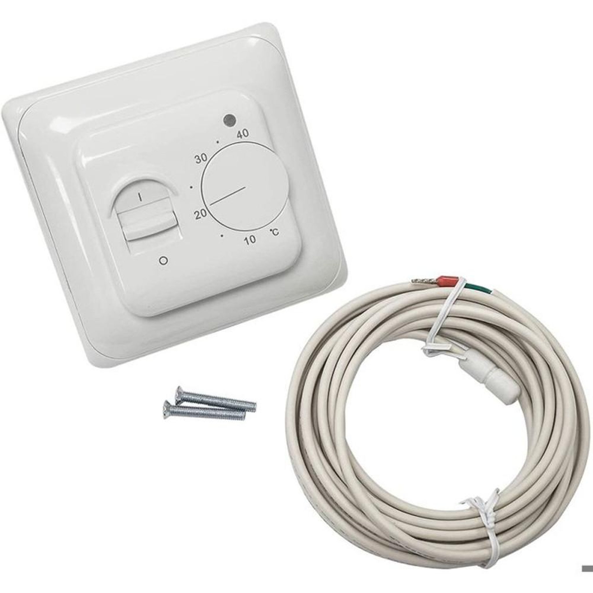 Voir la diapositive 3 : Thermostat d'ambiance manuel blanc pour chauffage au sol électrique AC230V 16A, sonde de sol NTC 3 m, montage encastré, IP20, voyant LED