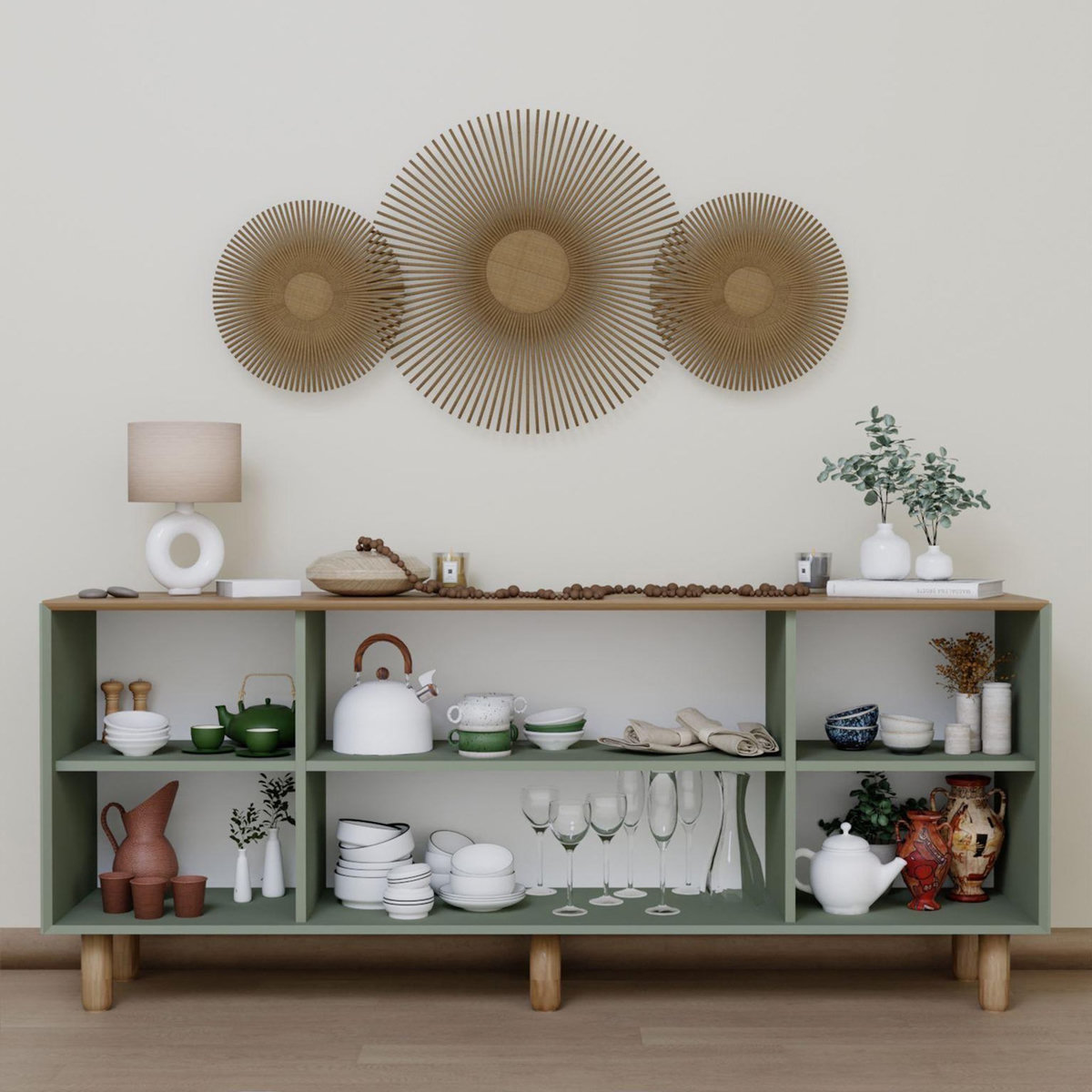 Habitat et Jardin Buffet en bois et cannage  Bohemian  - 180 x 40 x 75 cm - Vert