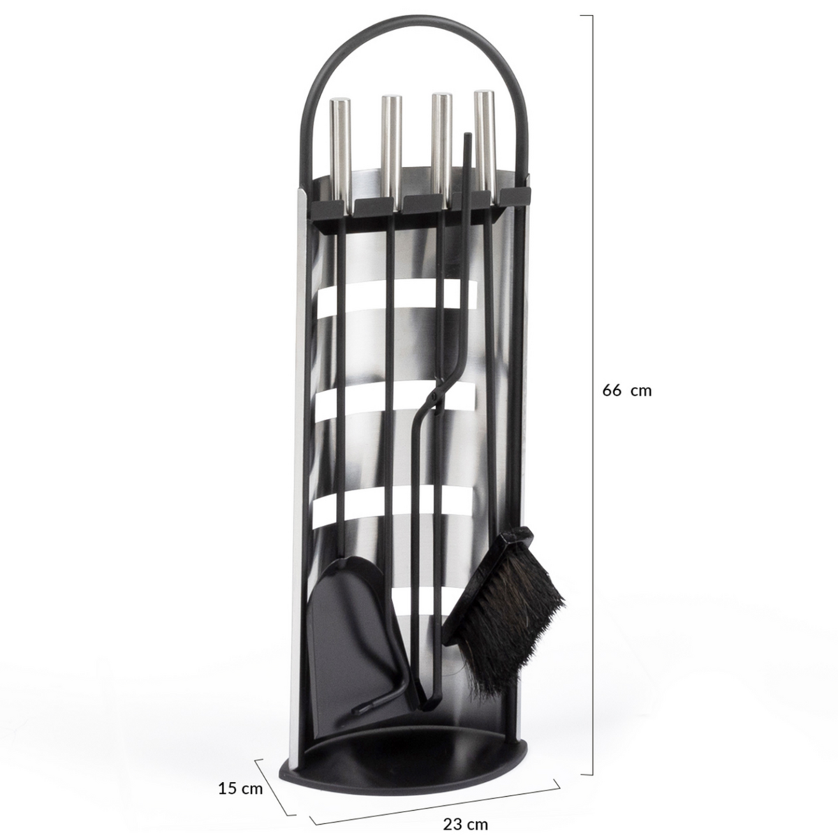 ID MARKET Ensemble serviteur de cheminée noir inox 5 éléments pelle balai tisonnier pince avec support