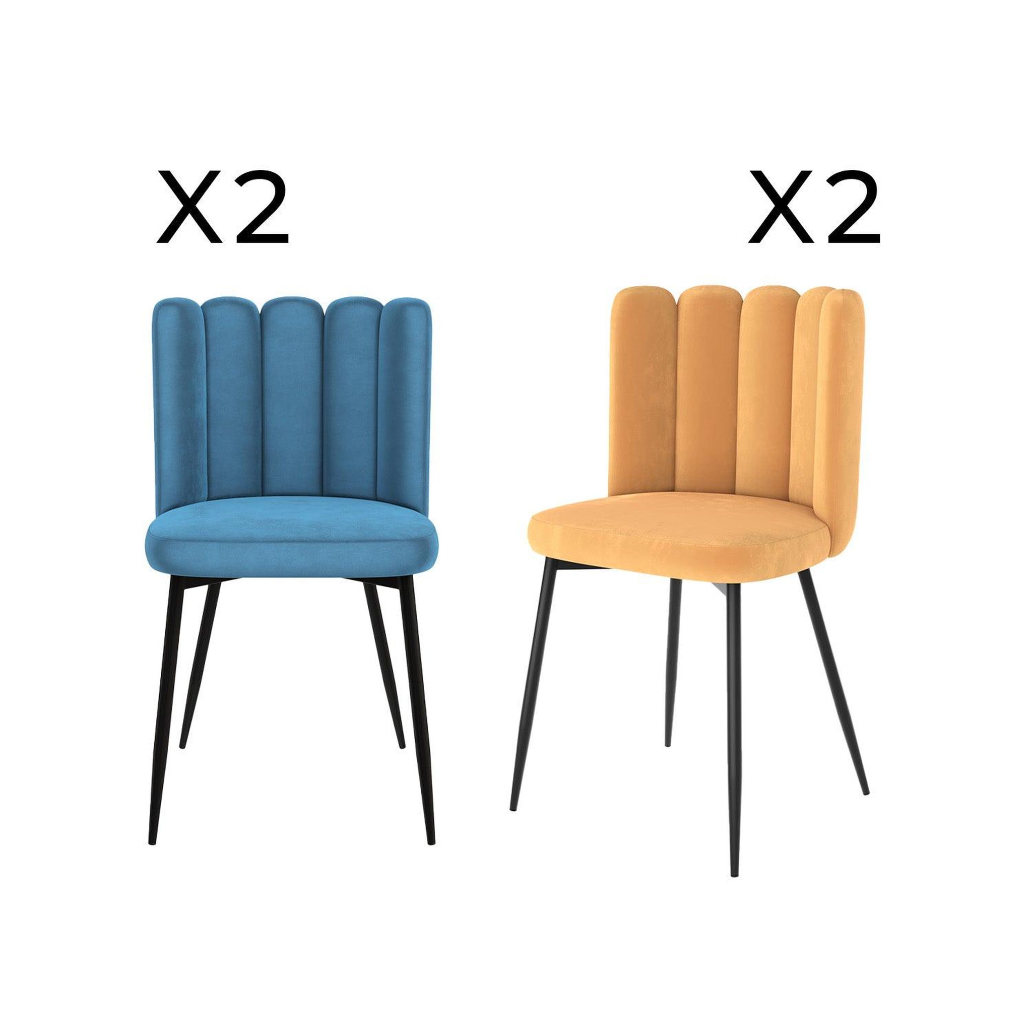 MAISON PAVANE Pack 4 chaises en velours bleu et jaune-rosy