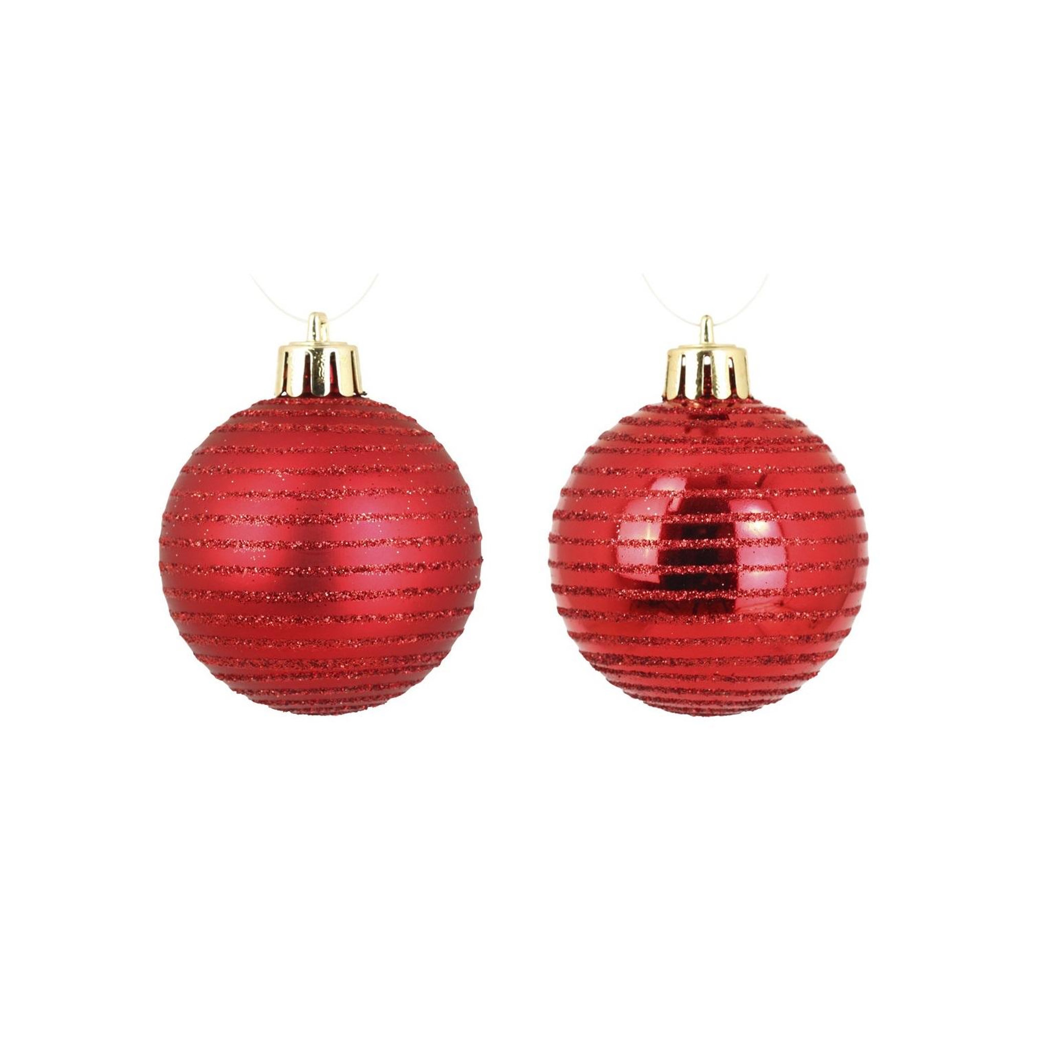 Eden Set de 8 boules de noël rayées rouge