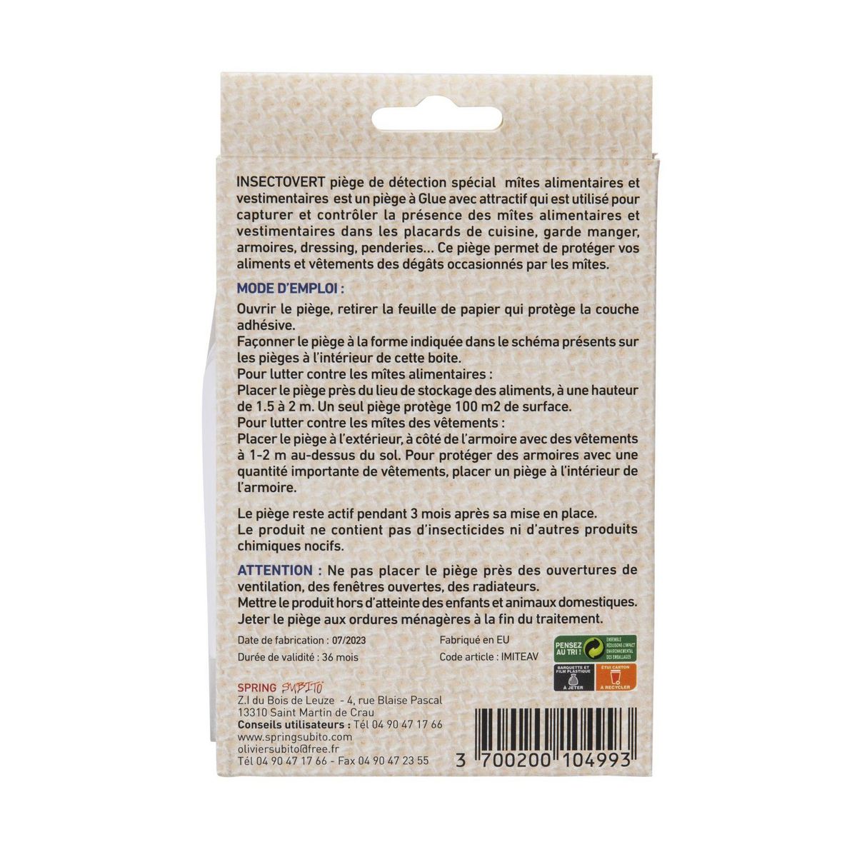 Subito Piège à détection mites vestimentaires et alimentaires   Lot de 2