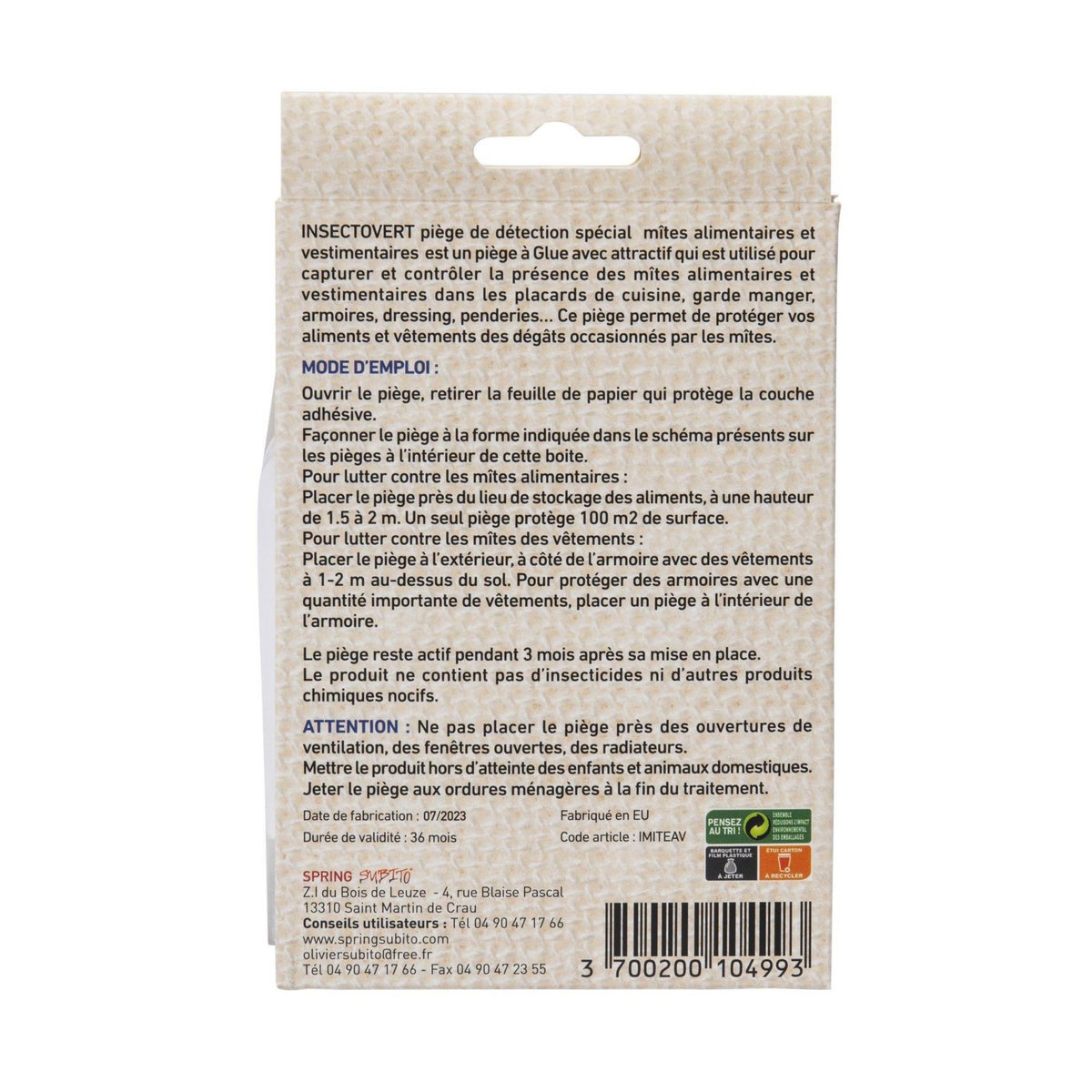 Subito Piège à détection mites vestimentaires et alimentaires   Lot de 2