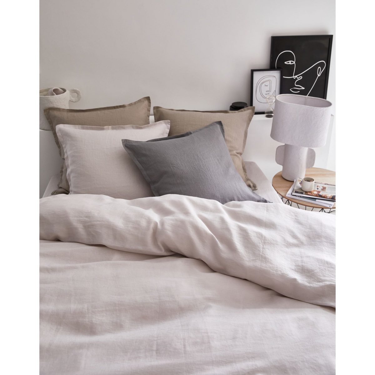 Parure housse de couette unie en lin lavé CAPUCINE