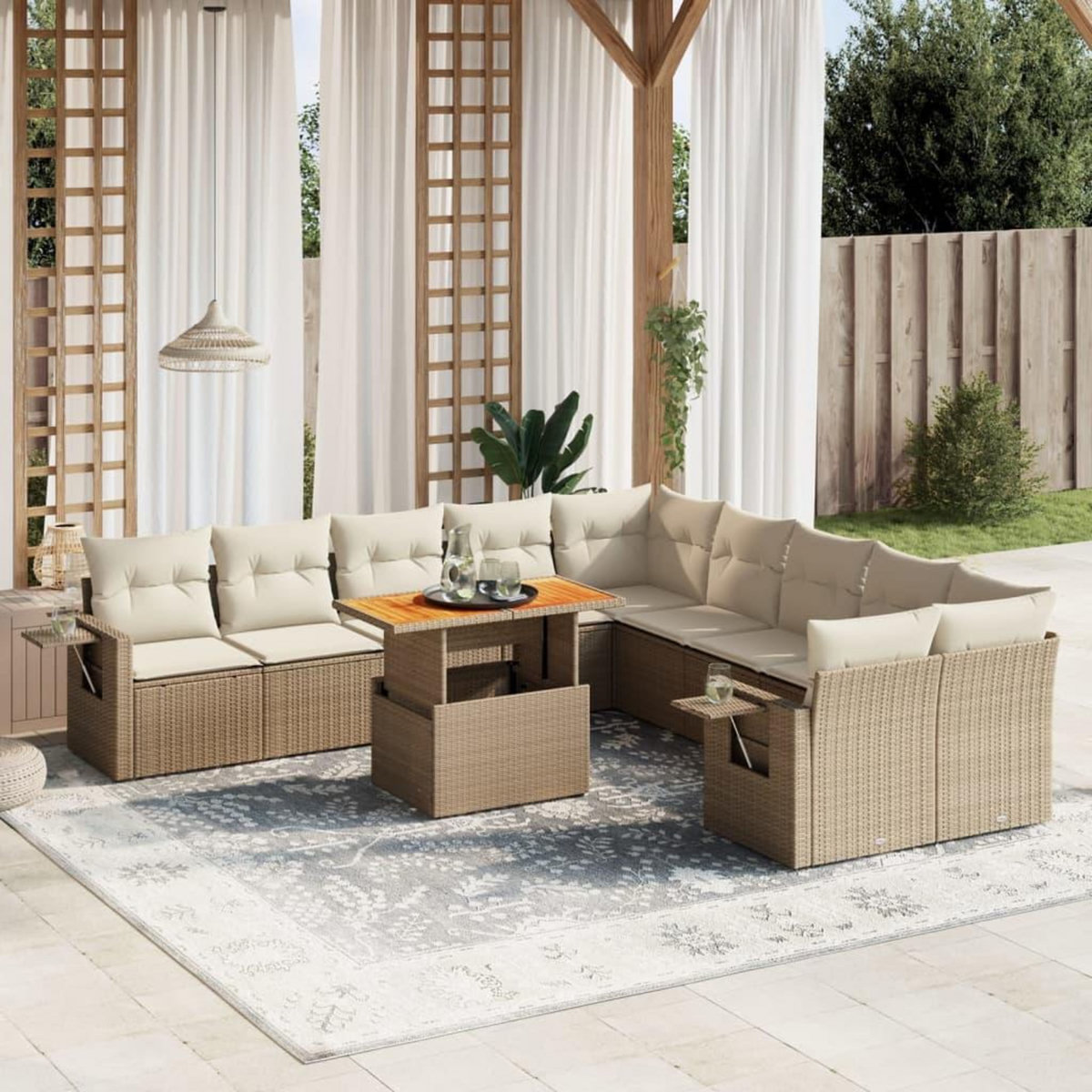 VIDAXL Salon de jardin 11 pcs avec coussins beige resine tressee