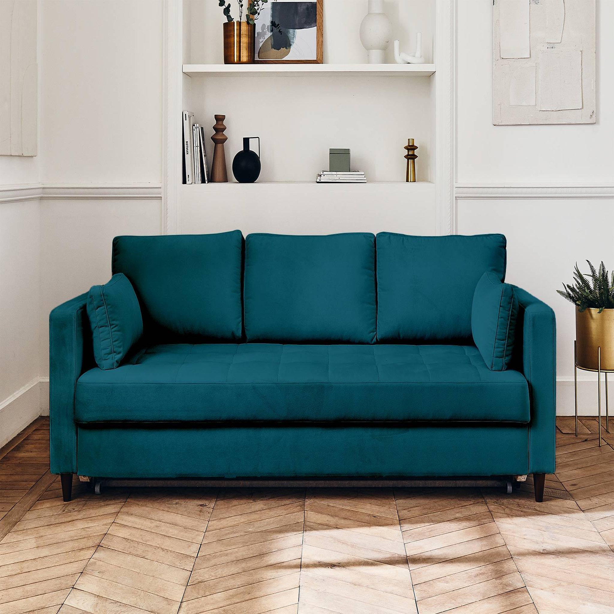 Voir la diapositive 5 : BEST MOBILIER Anna - canapé droit 3 places convertible avec poche en velours