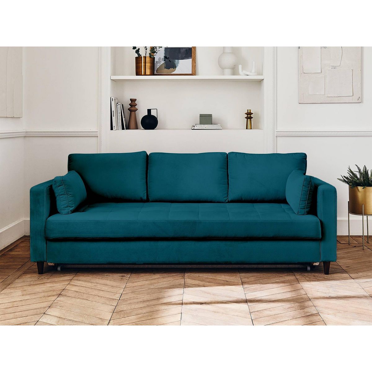 LISA DESIGN Anna - canapé droit 3 places convertible avec poche en velours