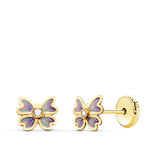 L'ATELIER D'AZUR Boucles d'Oreilles Or 18 Carats 750 Jaune - Zirconiums et émail - Papillons