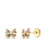 Voir la diapositive 1 : L'ATELIER D'AZUR Boucles d'Oreilles Or 18 Carats 750 Jaune - Zirconiums et émail - Papillons