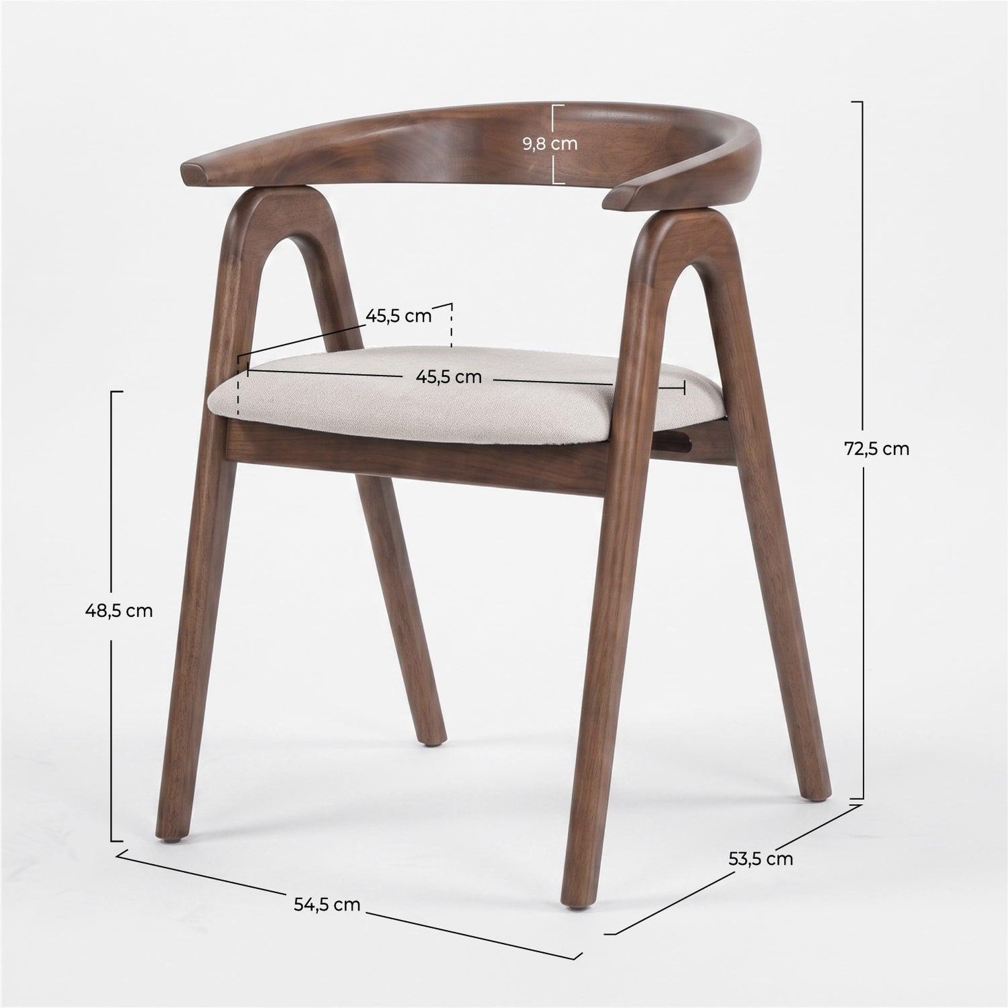 Voir la diapositive 4 : MAISON PAVANE Chaise en bois d'hévéa marron et tissu beige-Hawa