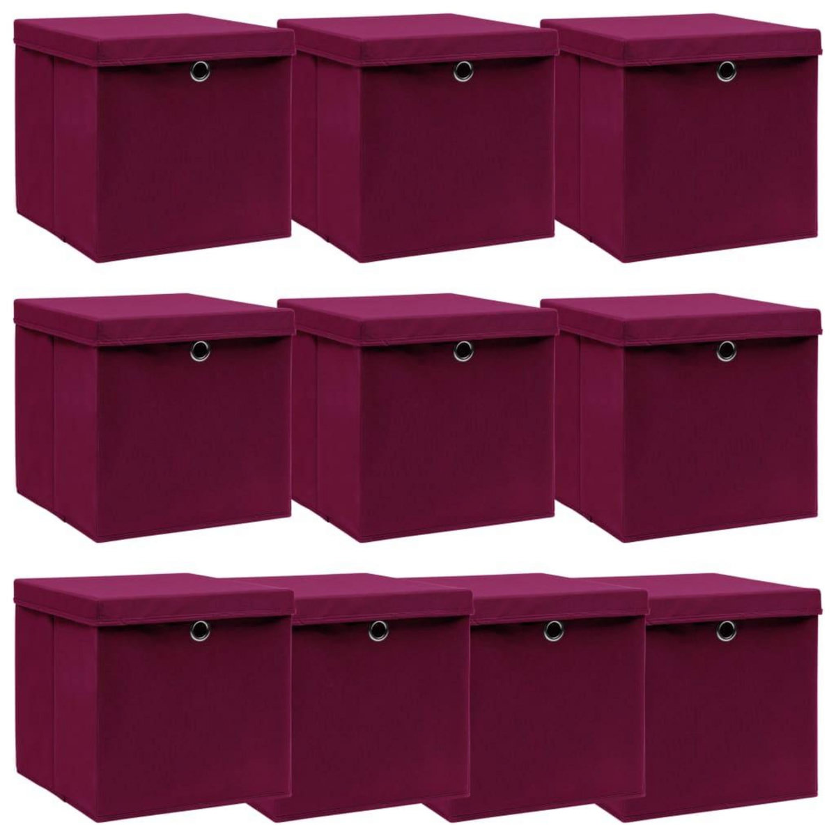 VIDAXL Boîtes de rangement 10 pcs Rouge fonce 32x32x32 cm Tissu