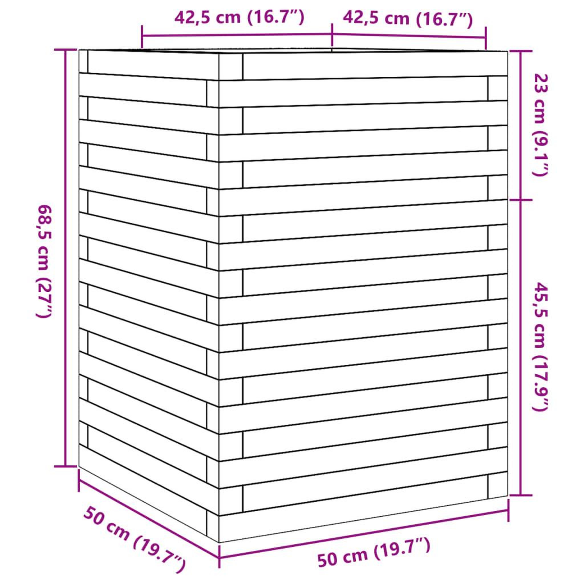 Voir la diapositive 6 : VIDAXL Jardiniere cire marron 50x50x68,5 cm bois de pin massif