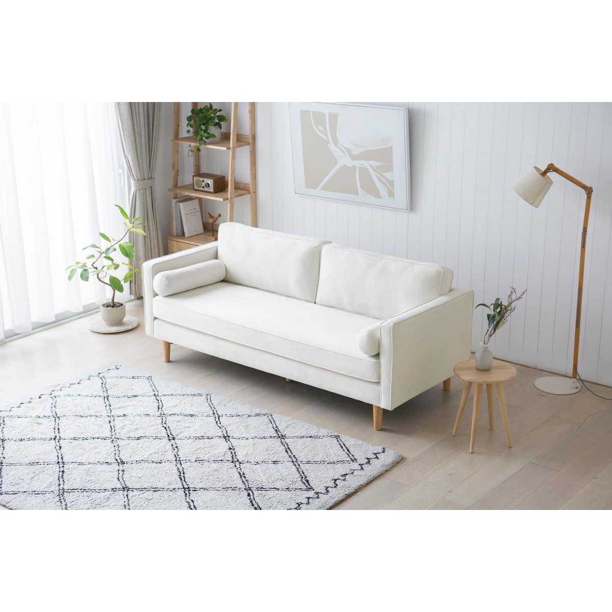 CONCEPT USINE Canapé 3 places design en velours beige STAN