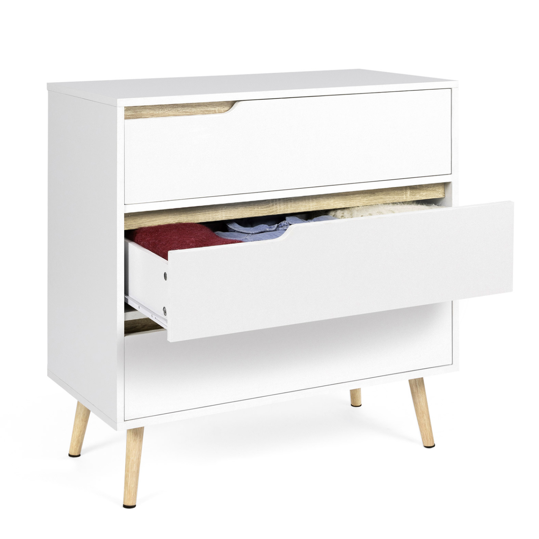 Voir la diapositive 4 : ID MARKET Commode 3 tiroirs helsinki 80 cm scandinave blanc