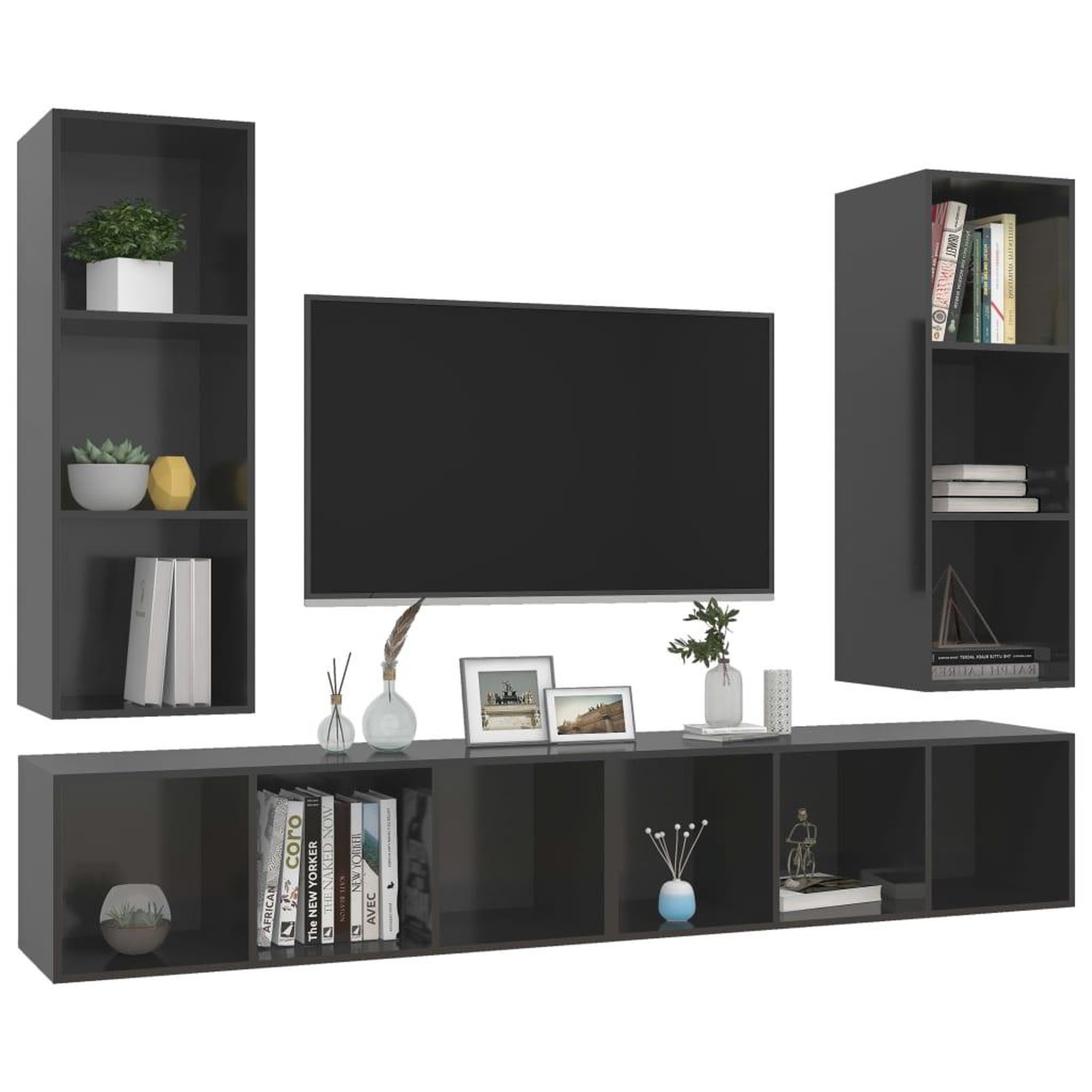 Voir la diapositive 3 : VIDAXL Meubles TV muraux 4 pcs Gris brillant Bois d'ingenierie