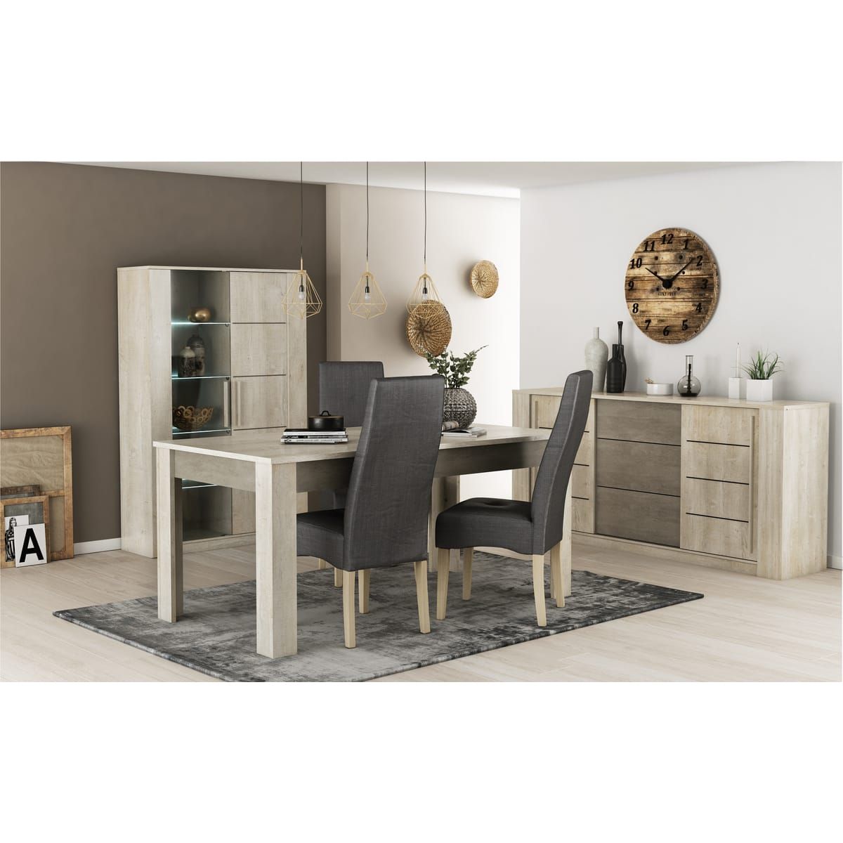 Ensemble table de séjour L170/230cm + enfilade 3 portes CANNES