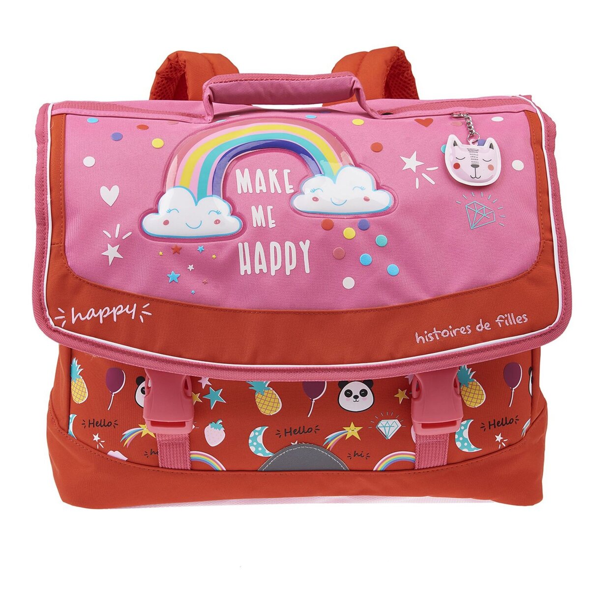 Cartable 41 cm polyester rouge et rose ARC EN CIEL pas cher