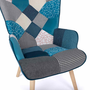 Voir la diapositive 6 : ID MARKET Fauteuil scandinave IVAR en tissu patchwork et velours bleu