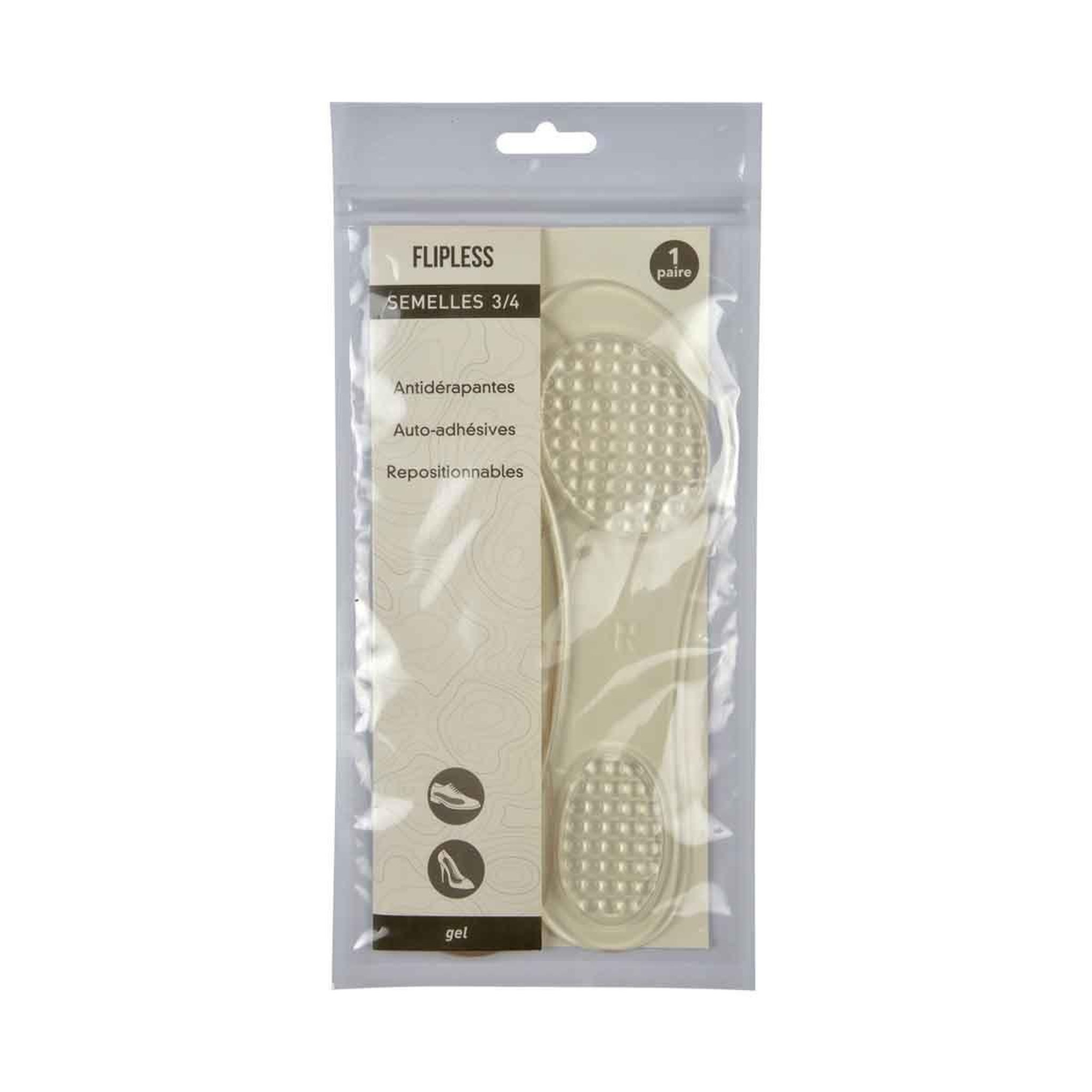 Voir la diapositive 2 : FLIPLESS Semelles 3/4 Antidérapantes  Gel  Transparent