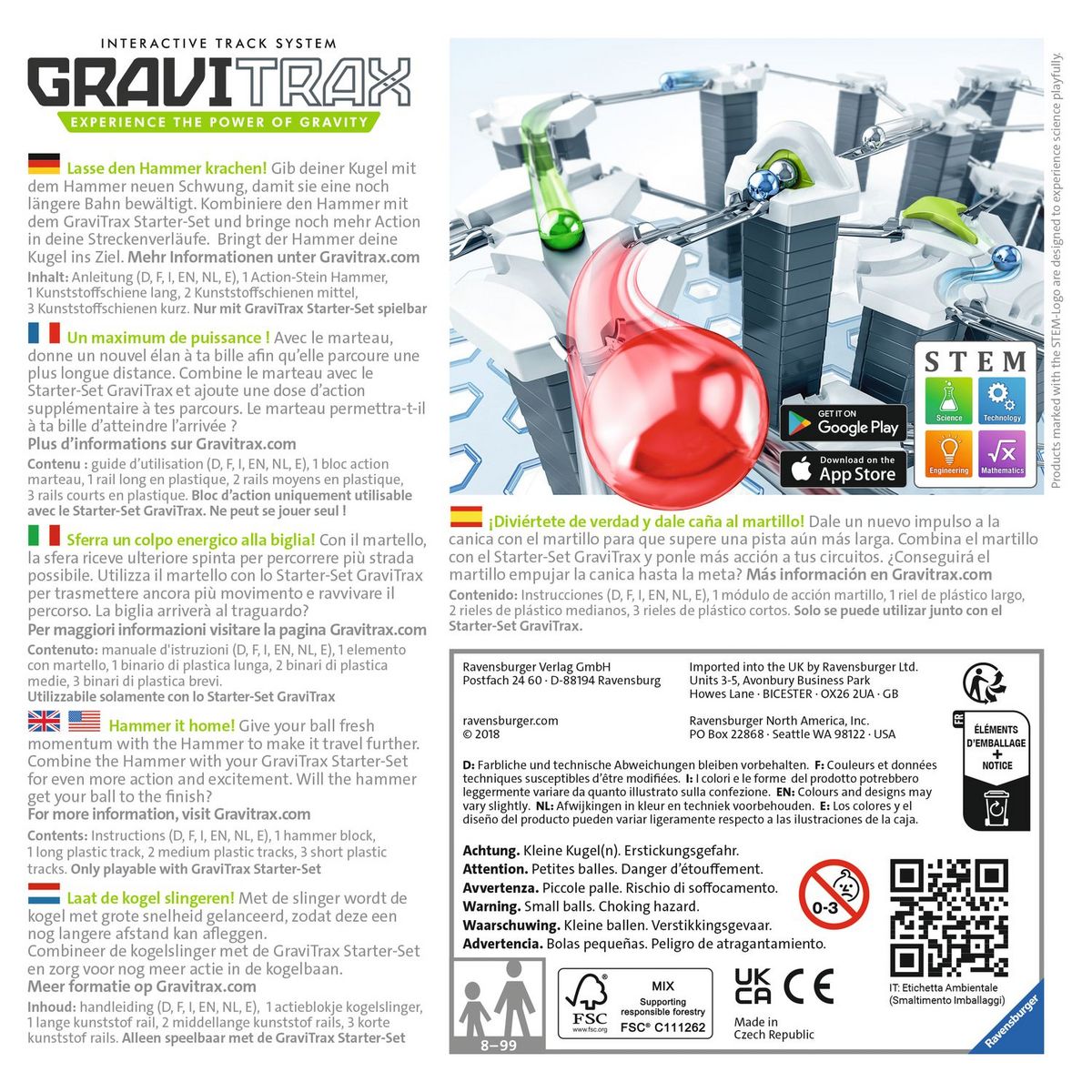RAVENSBURGER Jeu de construction GraviTrax - Bloc d'action Hammer Marteau
