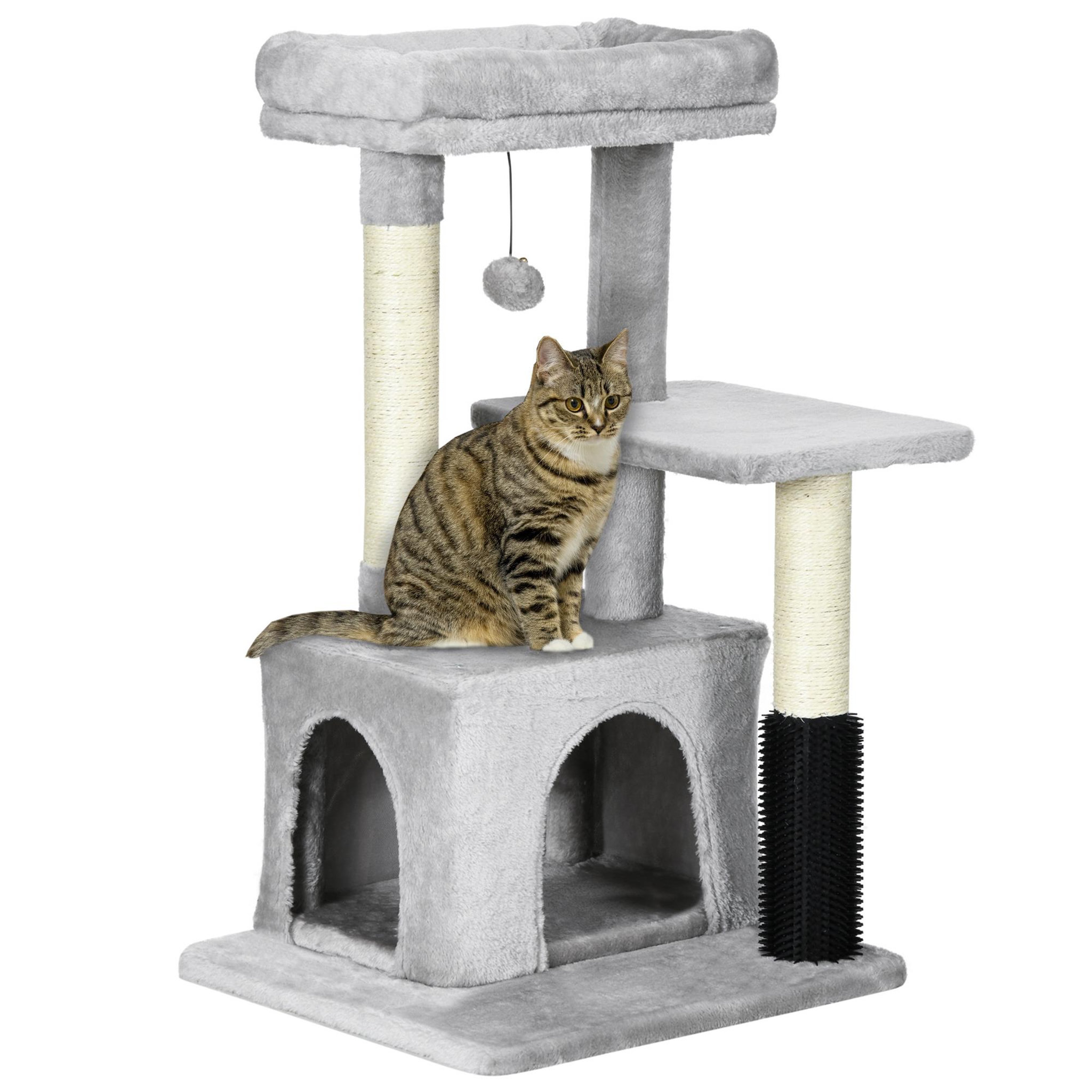 Voir la diapositive 1 : PAWHUT Arbre à chat griffoirs sisal naturel et massant grande niche plateforme panier jeu boule suspendue peluche gris