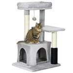 PAWHUT Arbre à chat griffoirs sisal naturel et massant grande niche plateforme panier jeu boule suspendue peluche gris