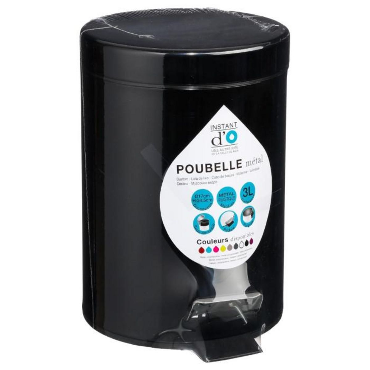 FIVE Poubelle de Salle de Bain  Métal  3L Noir