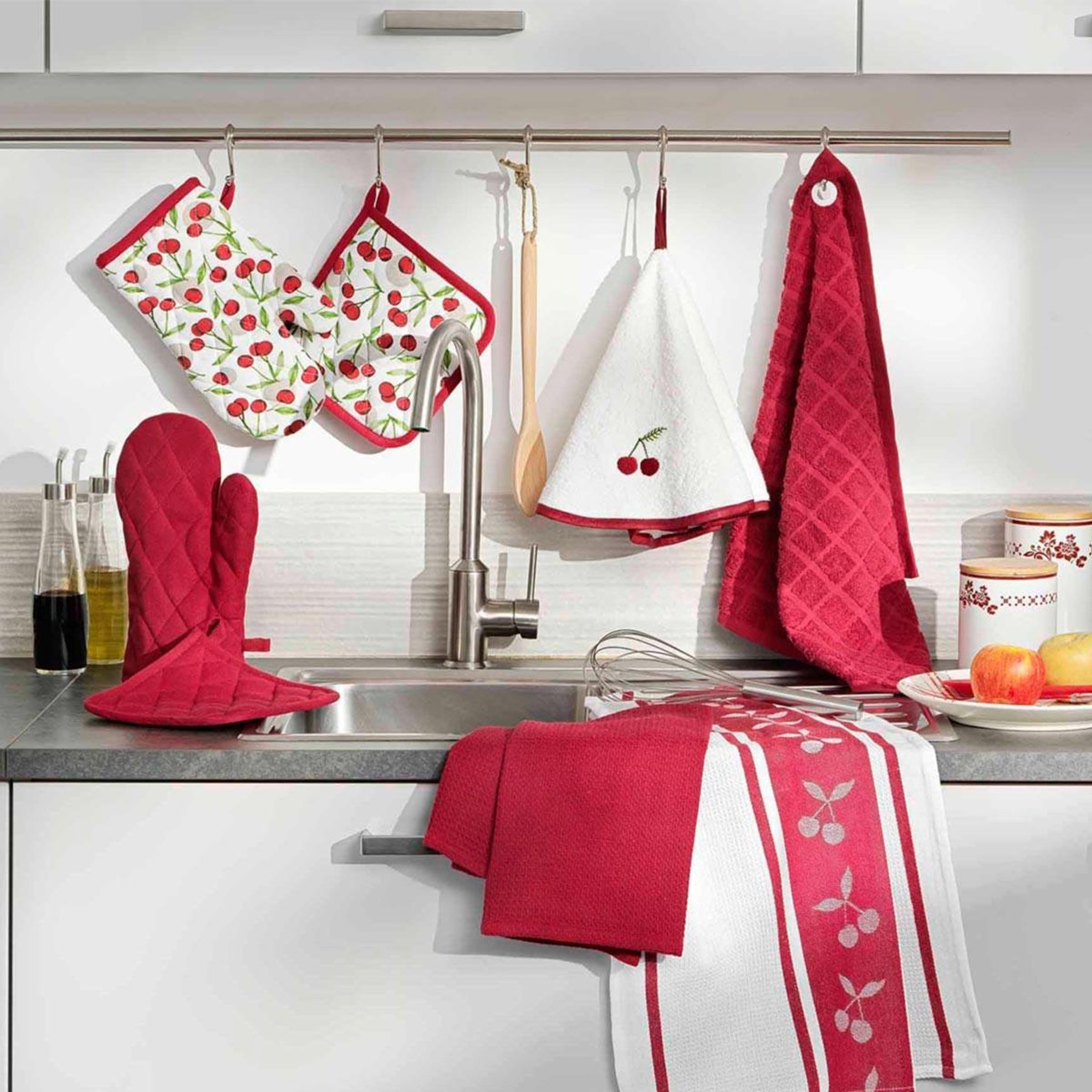 Voir la diapositive 3 : Douceur d'Intérieur Gant & manique imprimé  cerisette  28cm rubis