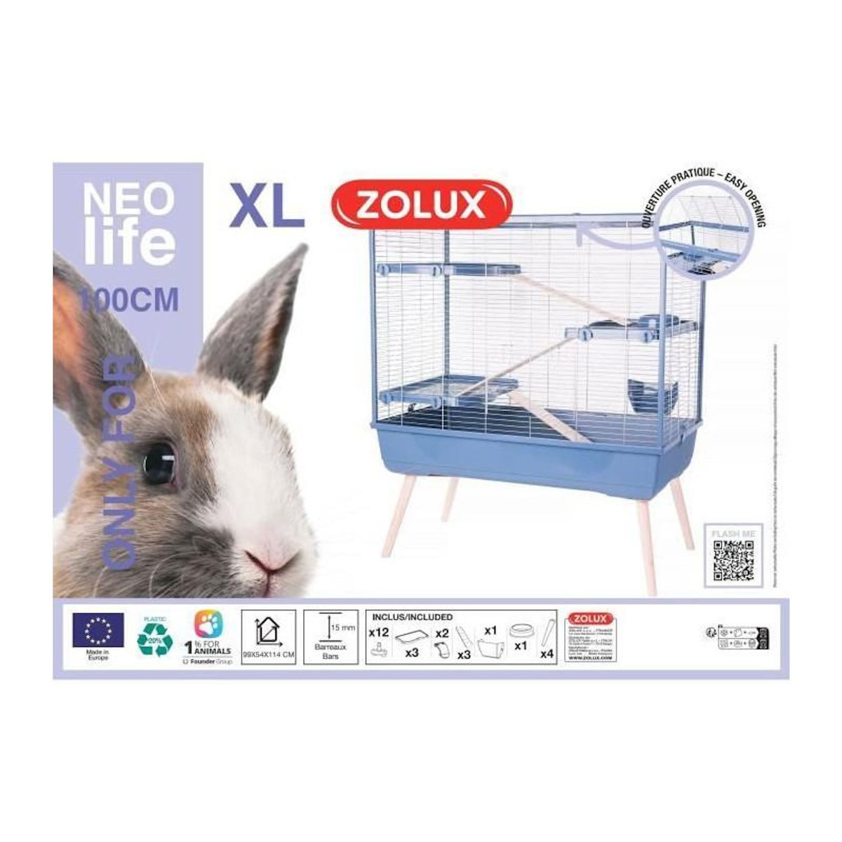 Zolux Cage rongeur surélevée - ZOLUX - Néolife - 3 étages pour lapin - 99 x 54 x 114 cm - Bleu