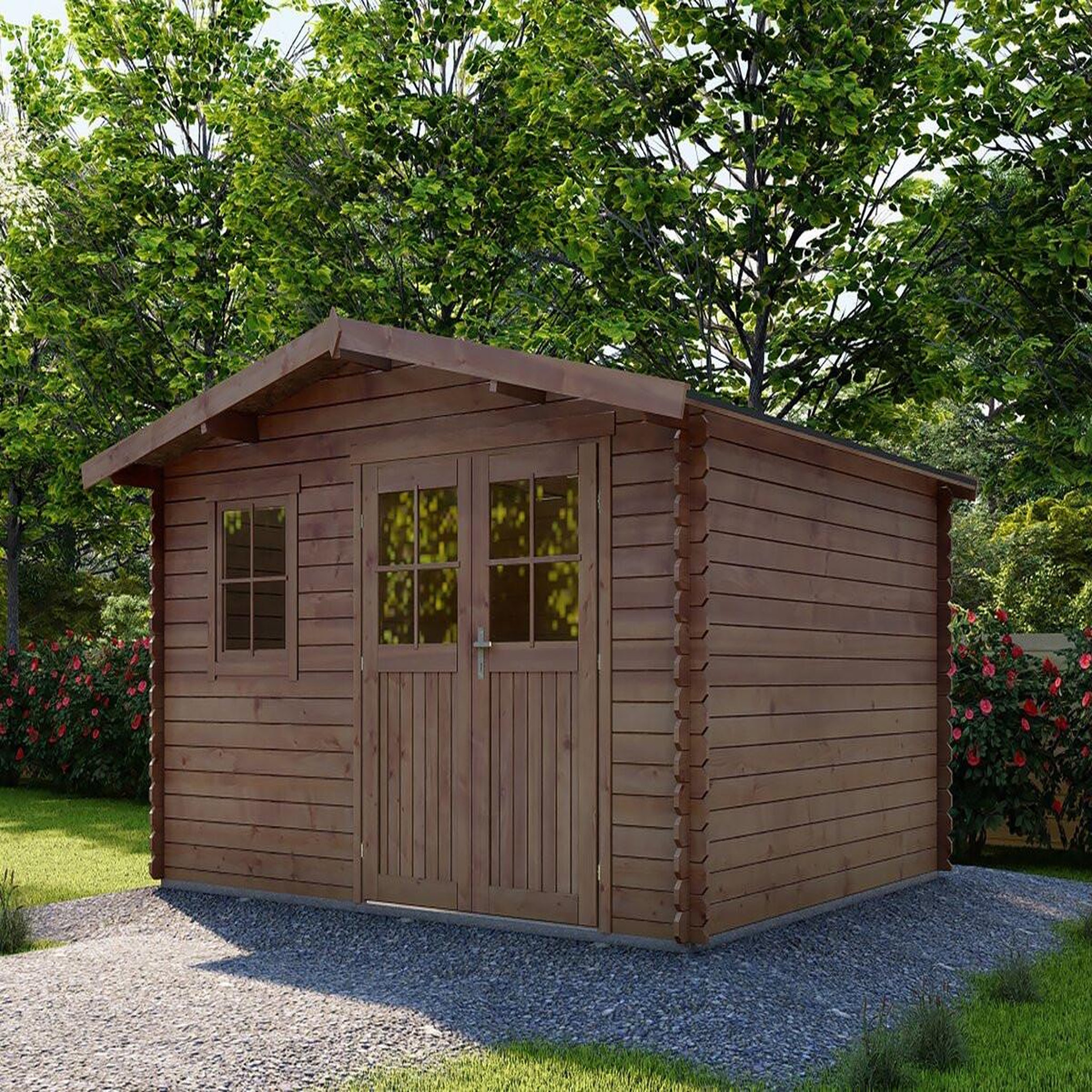 Voir la diapositive 2 : Habitat et Jardin Abri de jardin en bois traité marron autoclave  Valmont  - 14 m² -28 mm