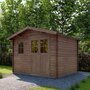 Voir la diapositive 2 : Habitat et Jardin Abri de jardin en bois traité marron autoclave  Valmont  - 14 m² -28 mm