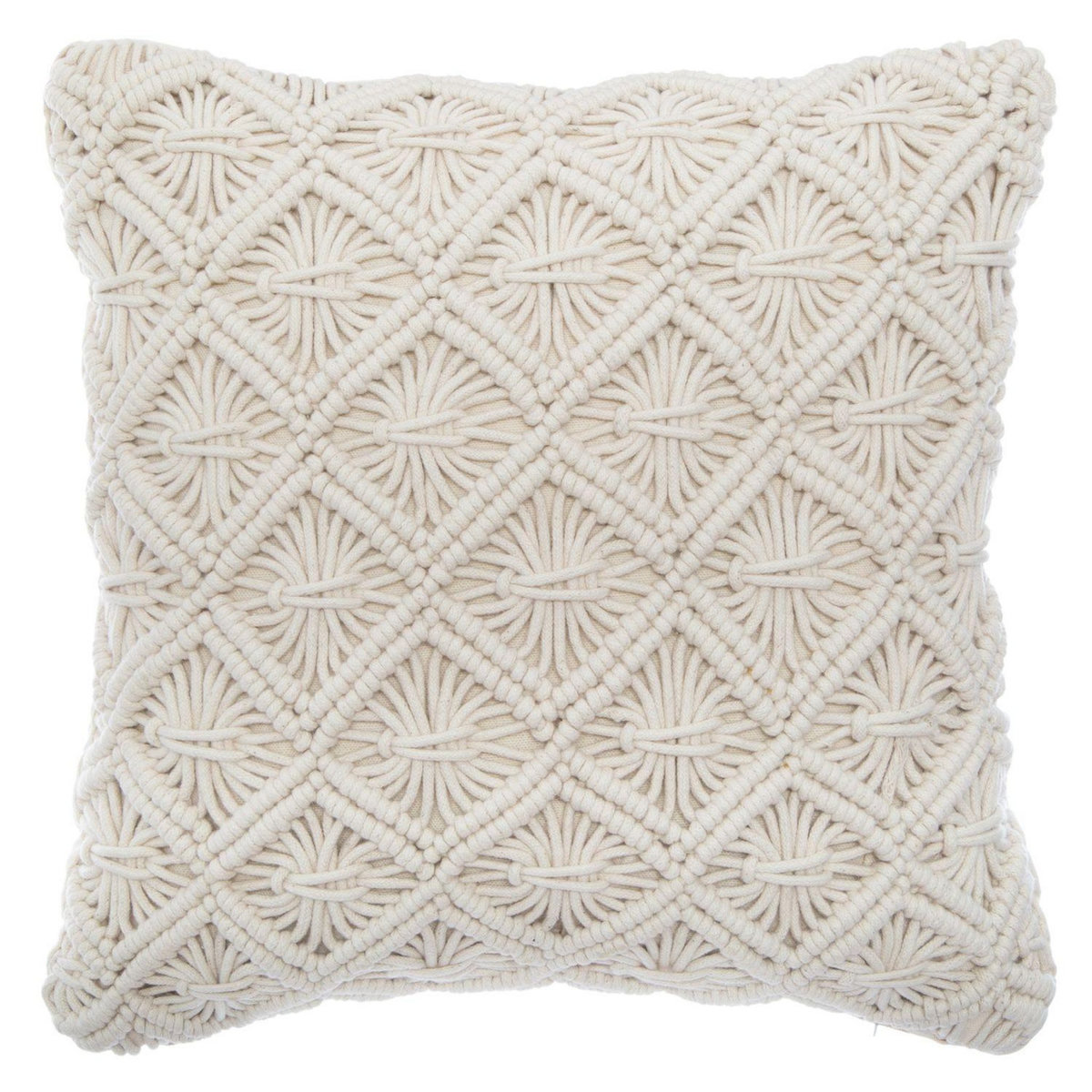 ATMOSPHERA Coussin design ethnique macramé Eté Indien - L. 40 x l. 40 cm - Beige